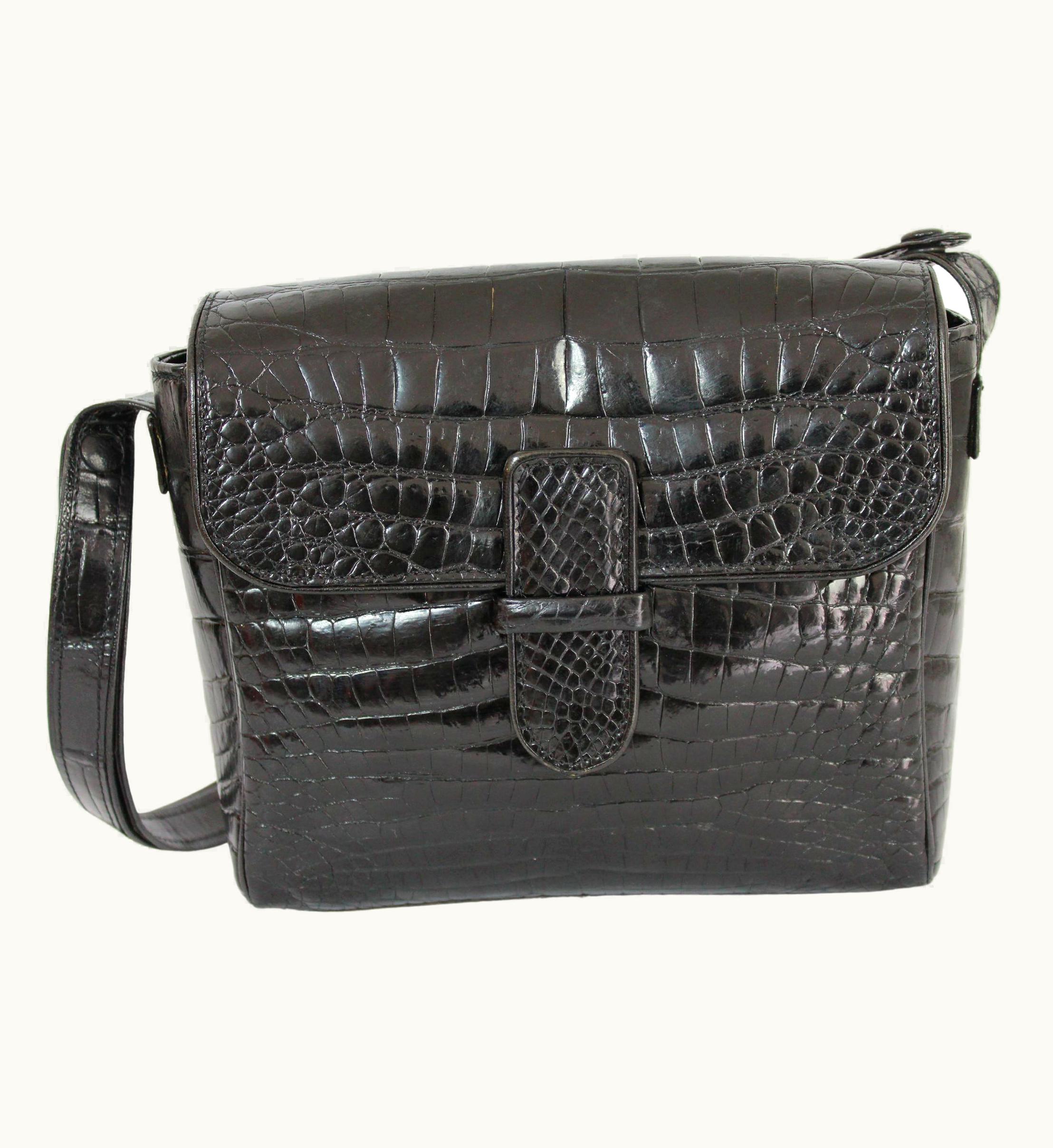 Fendi Fendi Black Crocodile Shoulder Bag 1970s Vintage
