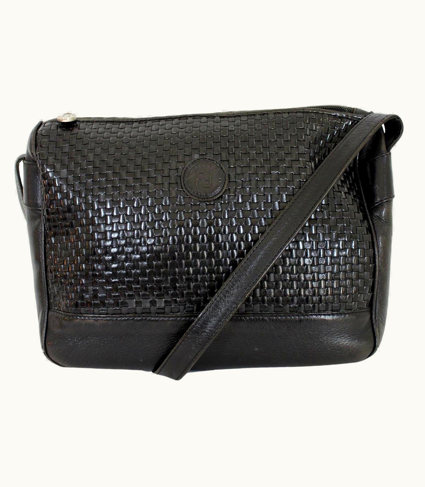 Fendi Fendi Vintage 80s Shoulder Bag Woven Leather Black