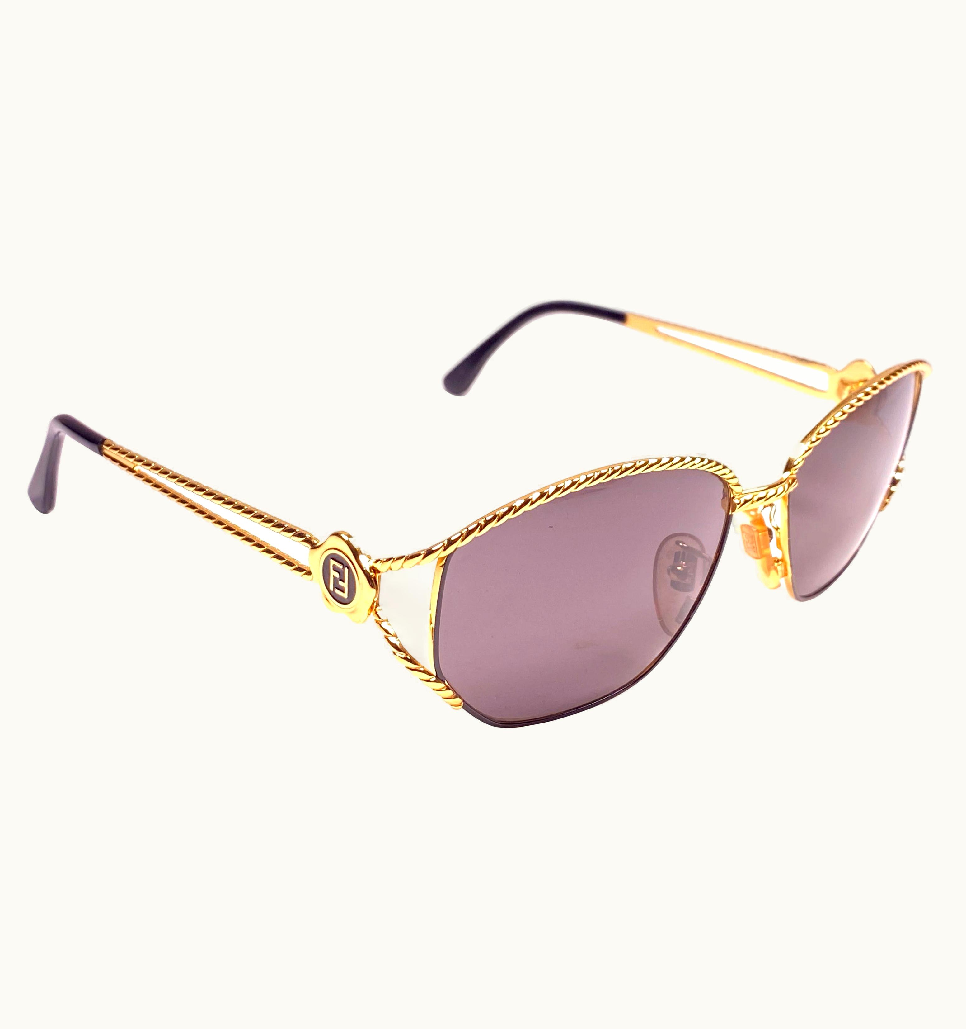 Fendi Vintage Fendi Sl7023 Gold & Black Large 1990 Sunglasses Made In Italy