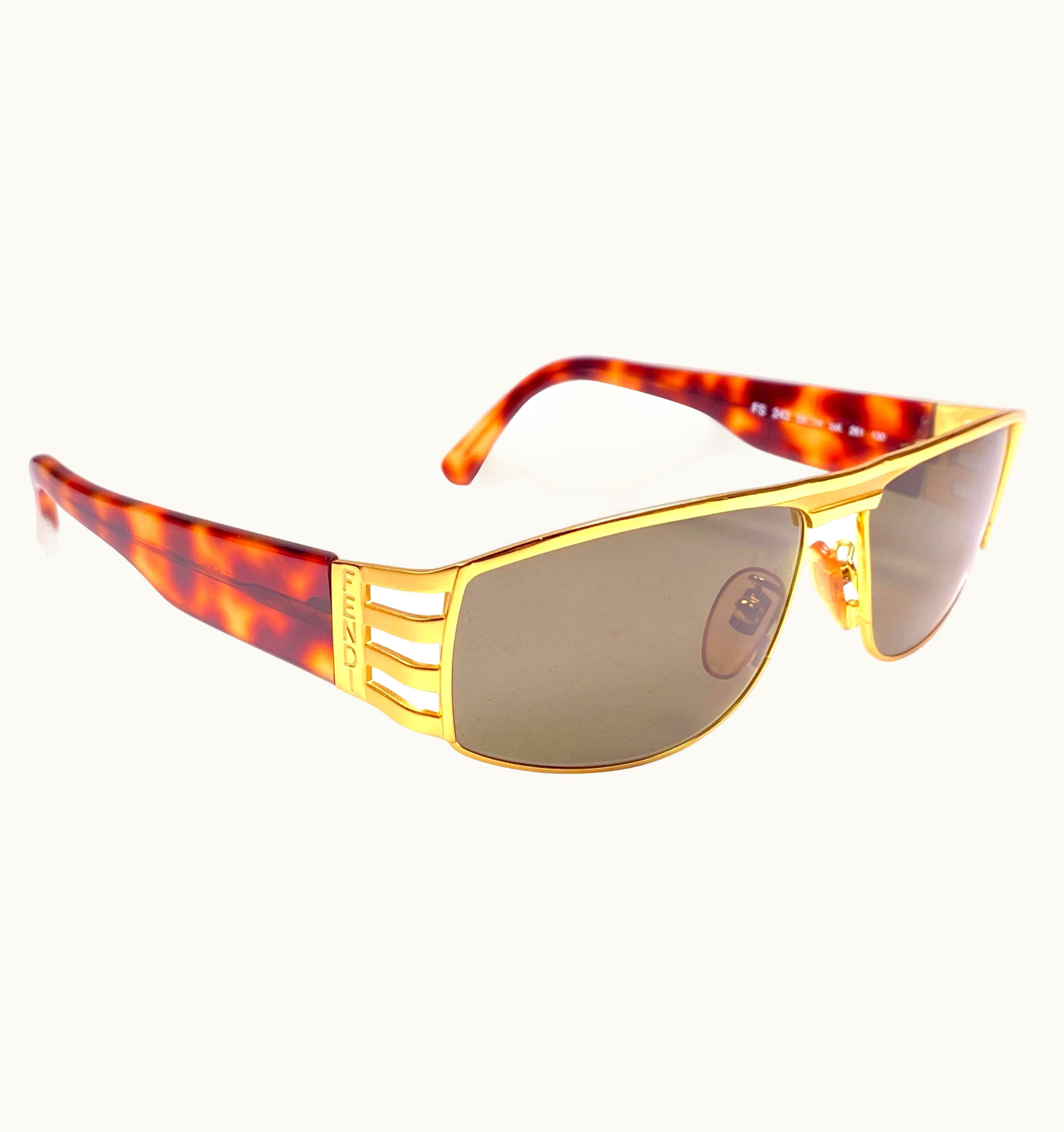 Fendi Vintage Fendi Fs243 Tortoise & Gold Large 1990 Sunglasses Made In Italy