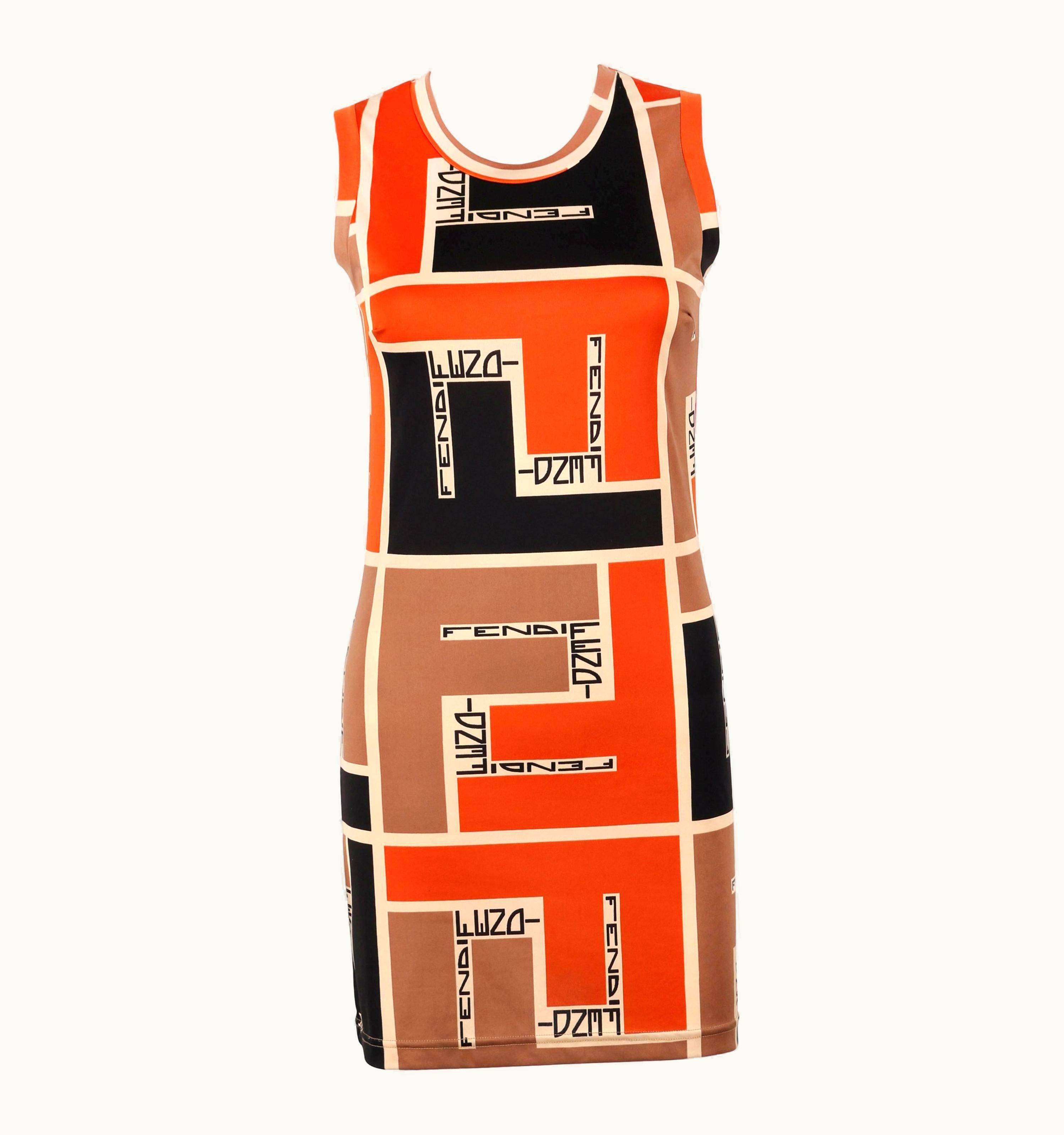 Fendi Fendi Mare C.1990' Color-block Zucca Ff Monogram Knit Sleeveless Shift Dress