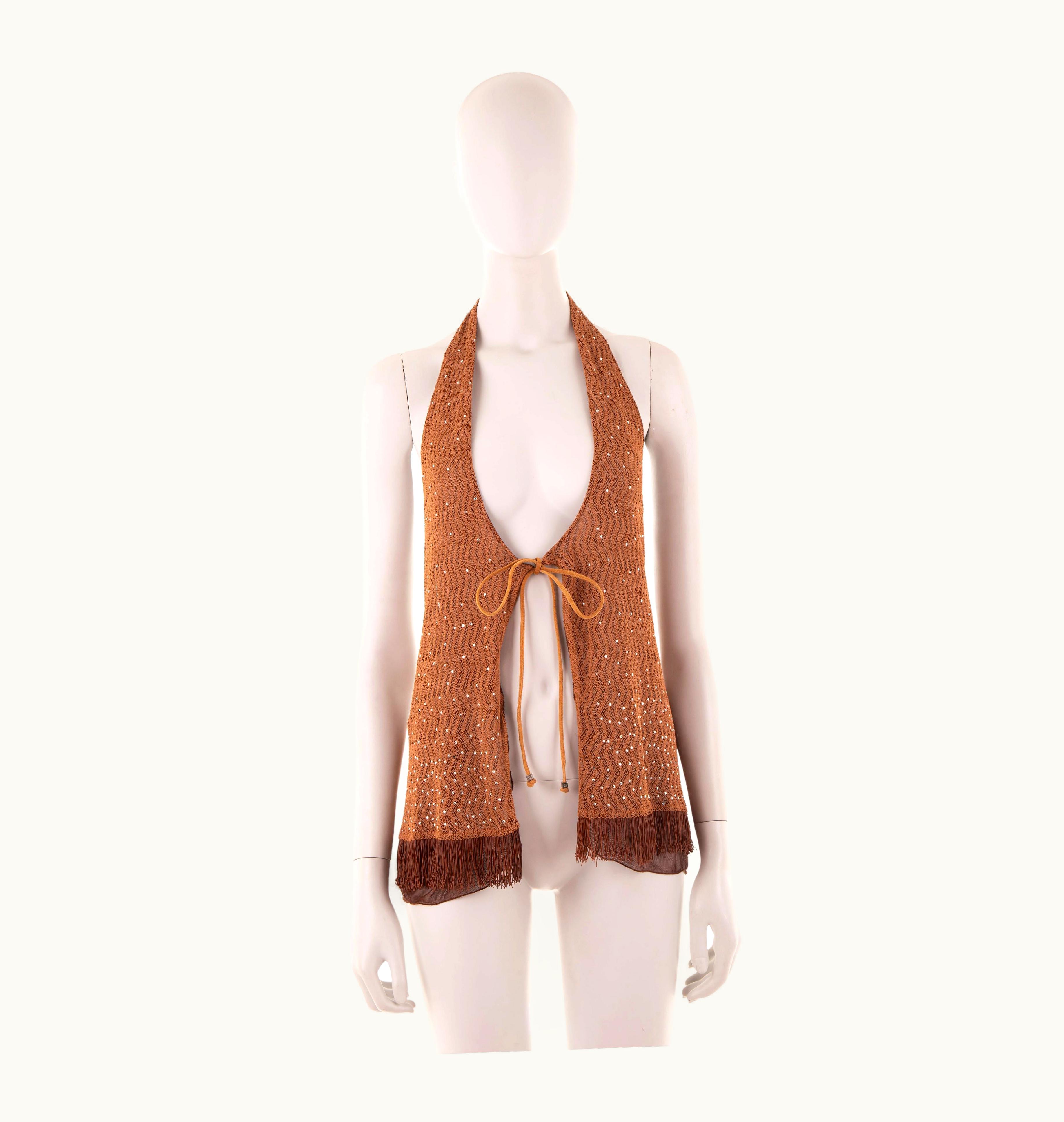 Fendi Fendi AW 1999 Brown Embellished Backless Halter Top