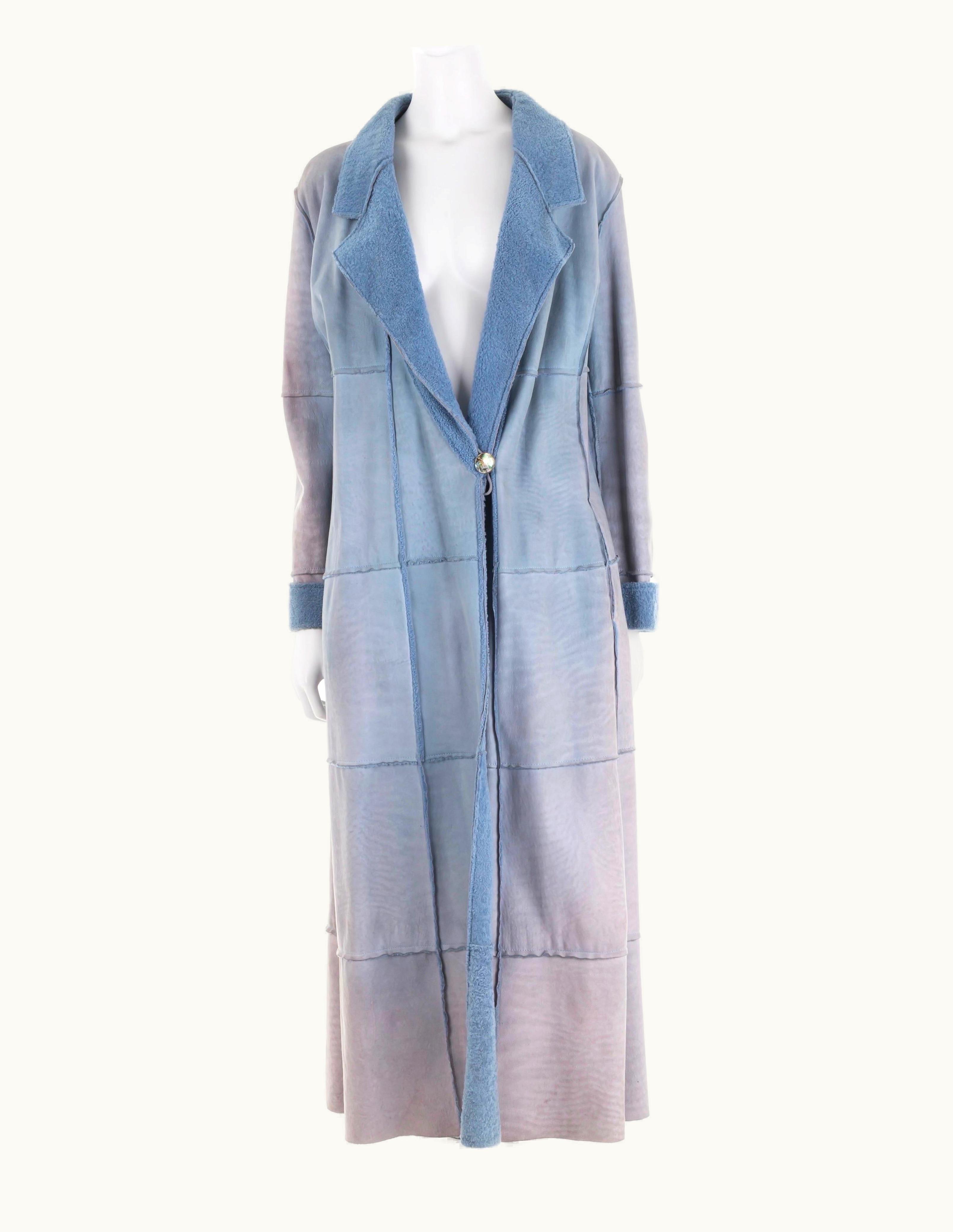 Fendi Fendi AW 1999 Powder Blue Distressed Shearling Maxi Coat
