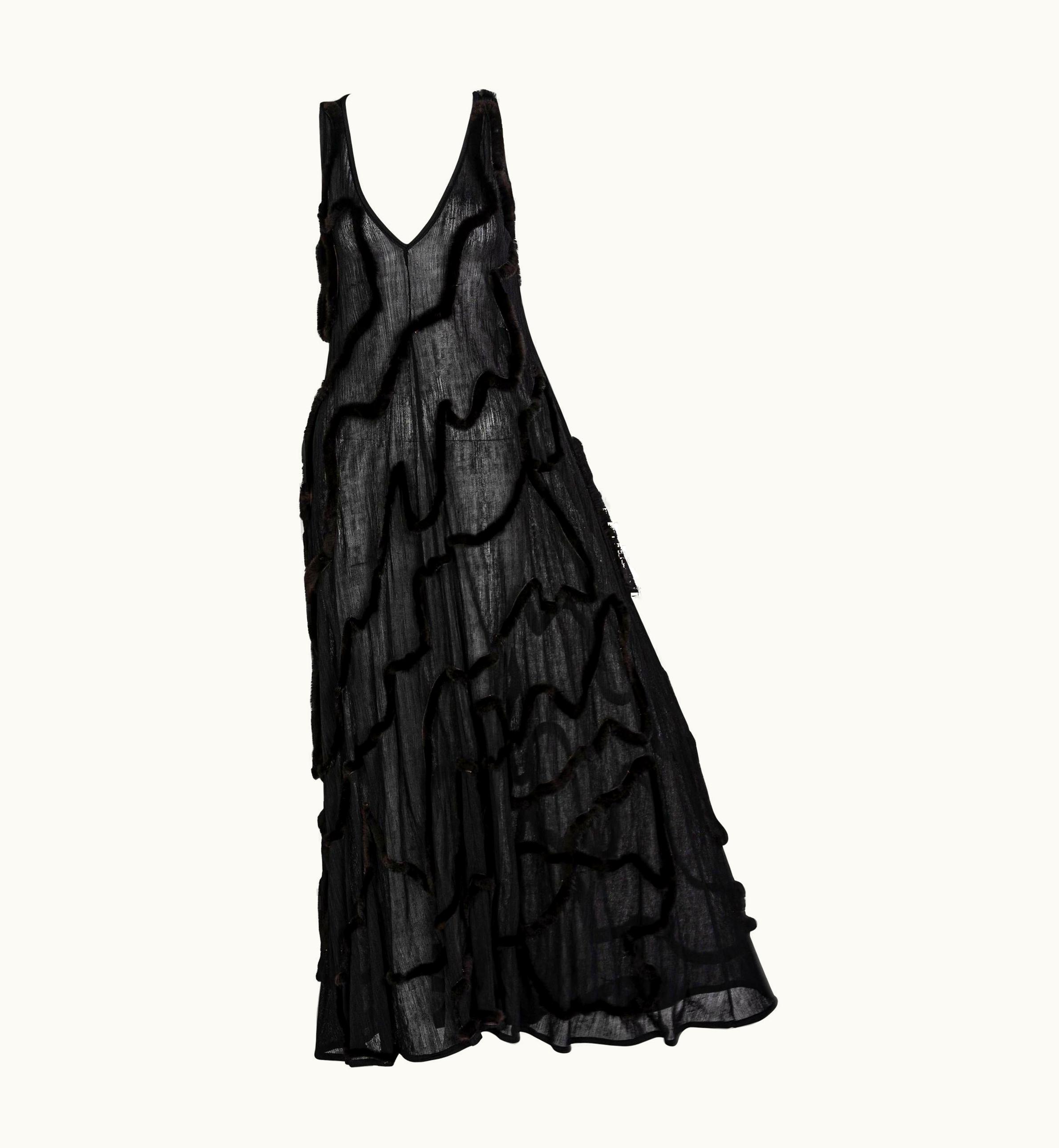 Fendi Vintage Fendi Karl Lagerfeld Semi Sheer Low Cut Fur Maxi Dress 2000