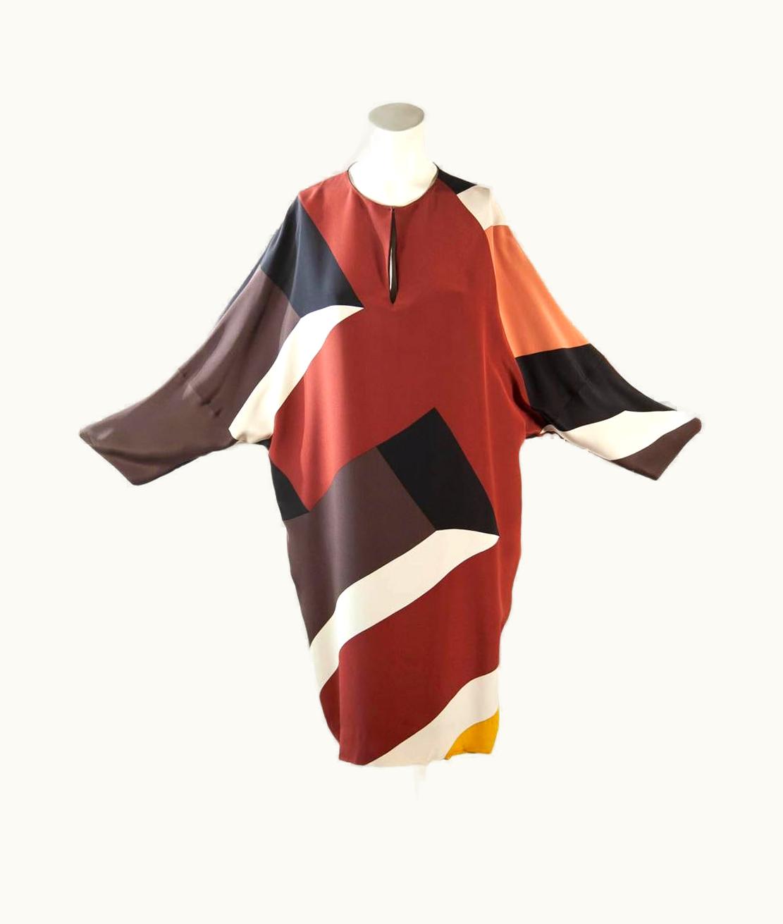 Fendi Fendi, Circa 2000, Two-Layer Silk, 3/4 Dolman Sleeve Colorblock Dress