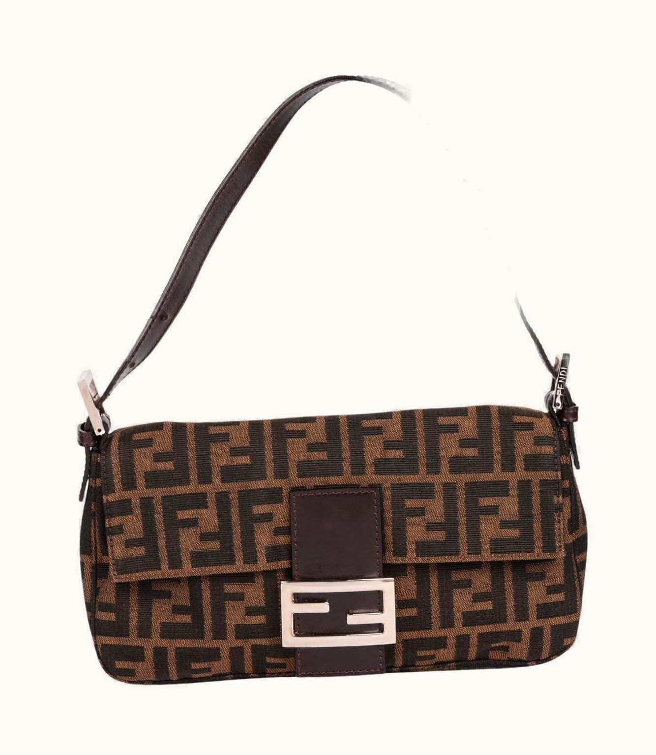 Fendi Fendi Brown Zucca Canvas & Calfskin Leather Vintage Baguette