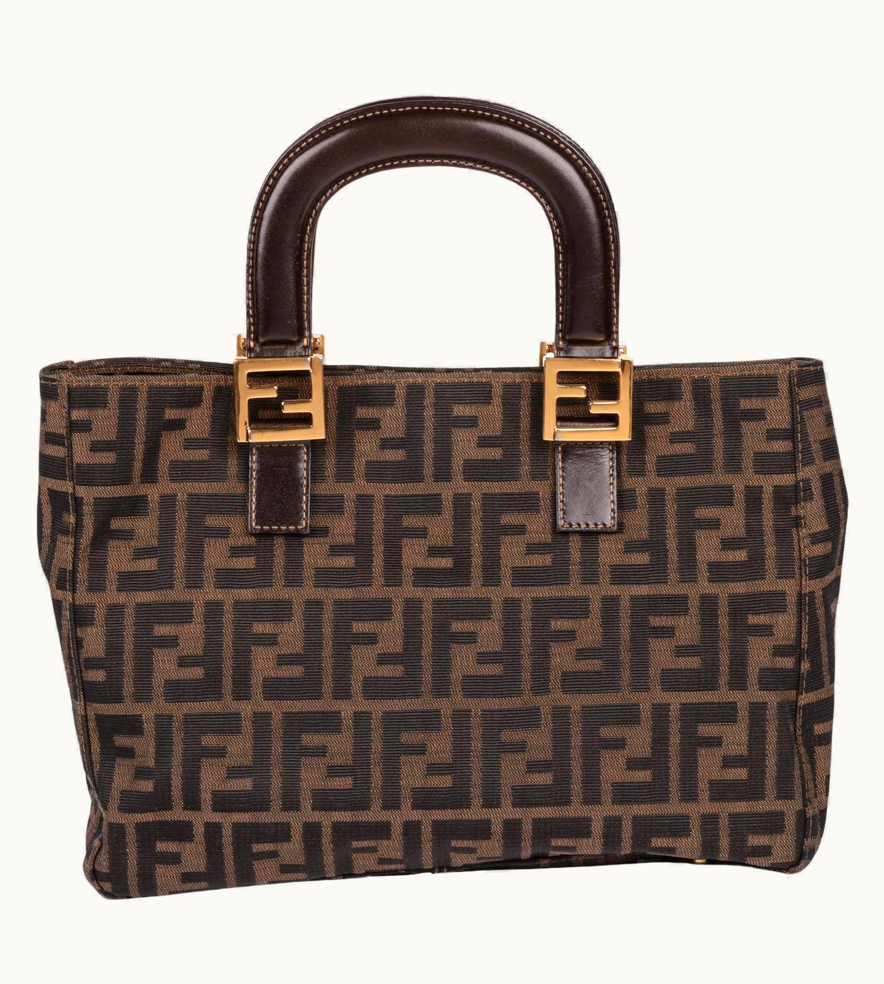Fendi Fendi Brown Zucca Monogram Canvas & Calfskin Leather Vintage Small Tote