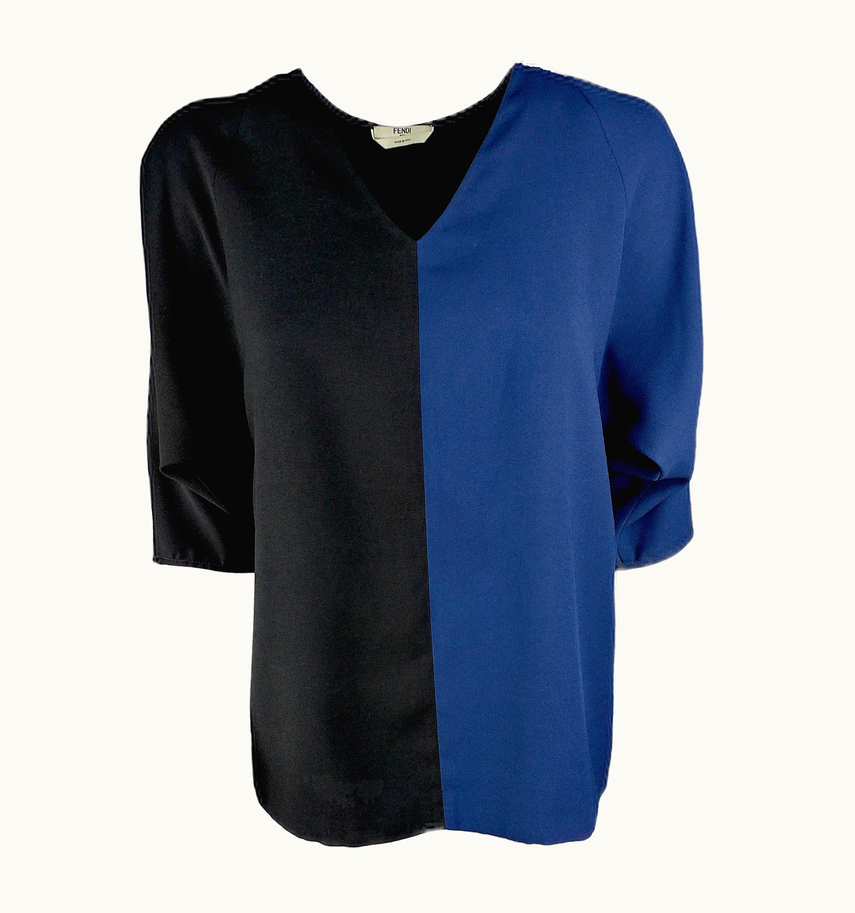 Fendi Fendi - Iconic Black And Blue Blouse With 3/4 Kimono Sleeves us 34eu
