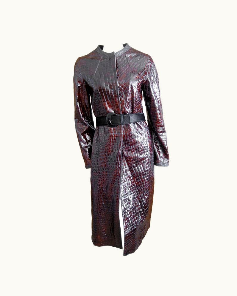 Fendi Fendi Vintage Alligator Embossed Patent Leather Coat Tortoise