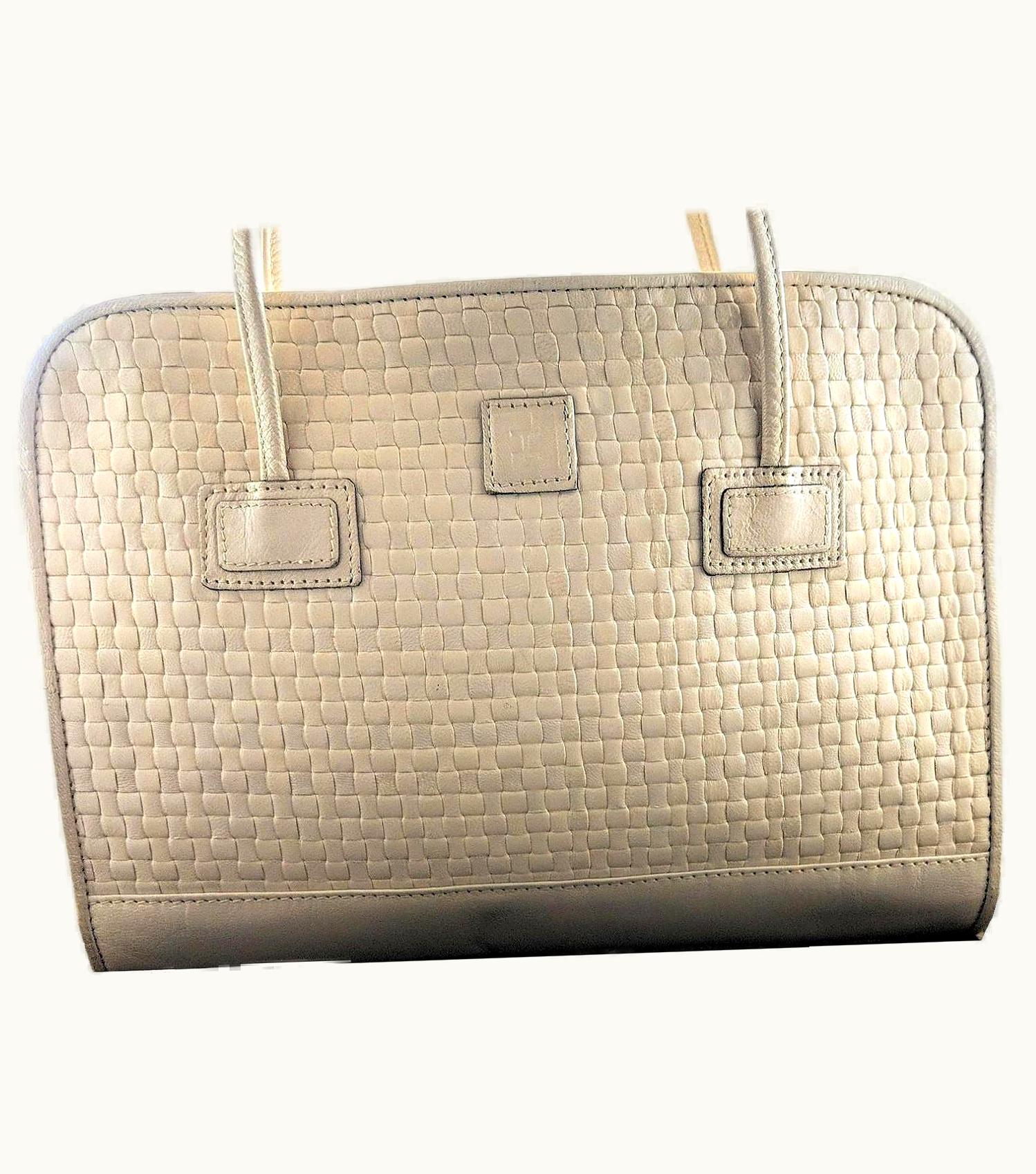Fendi Fendi Vintage Dual Handle Woven Leather Cream Tote