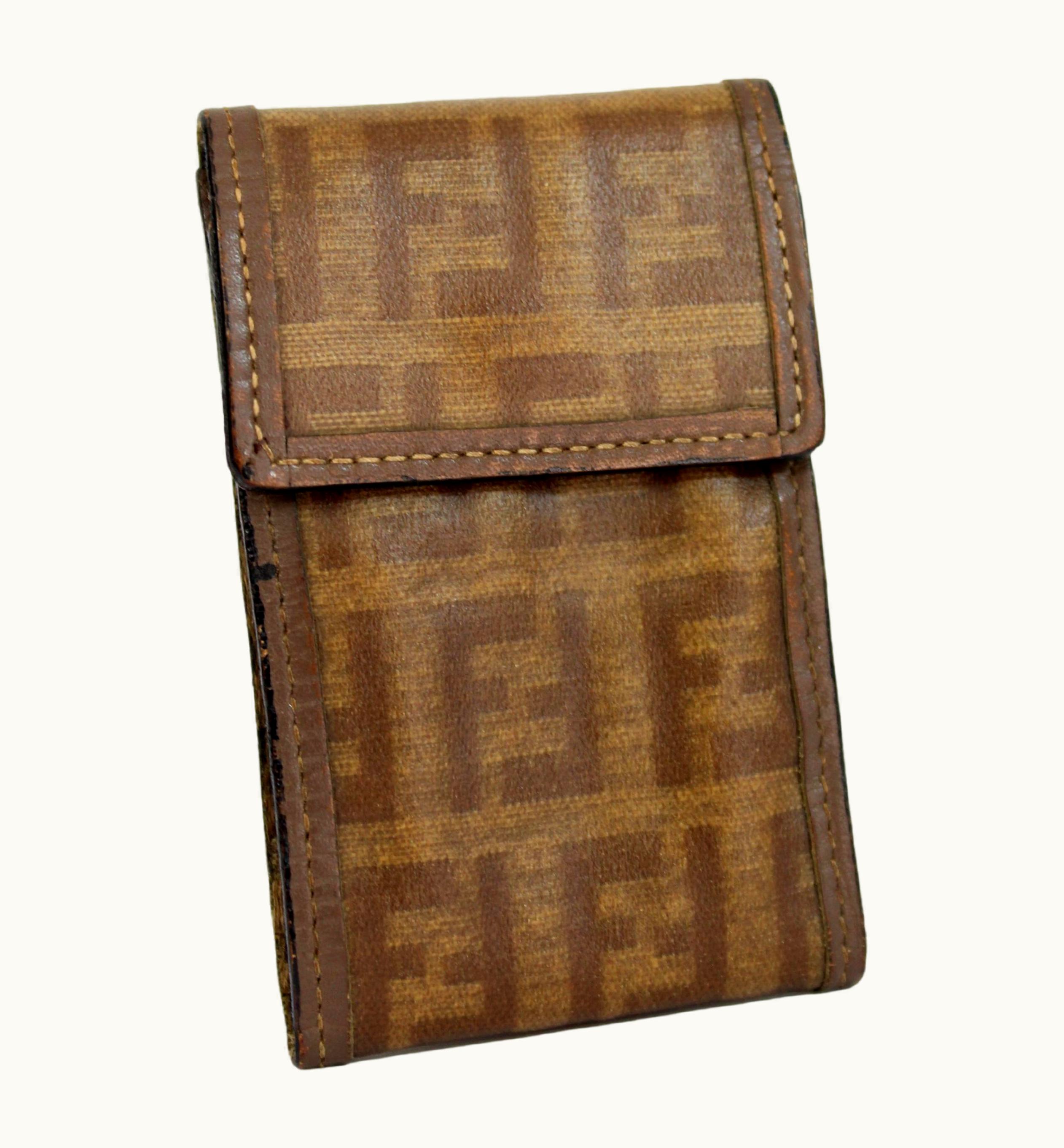 Fendi Fendi Beige Brown Leather Canvas Zucca Monogram Wallet 1970s