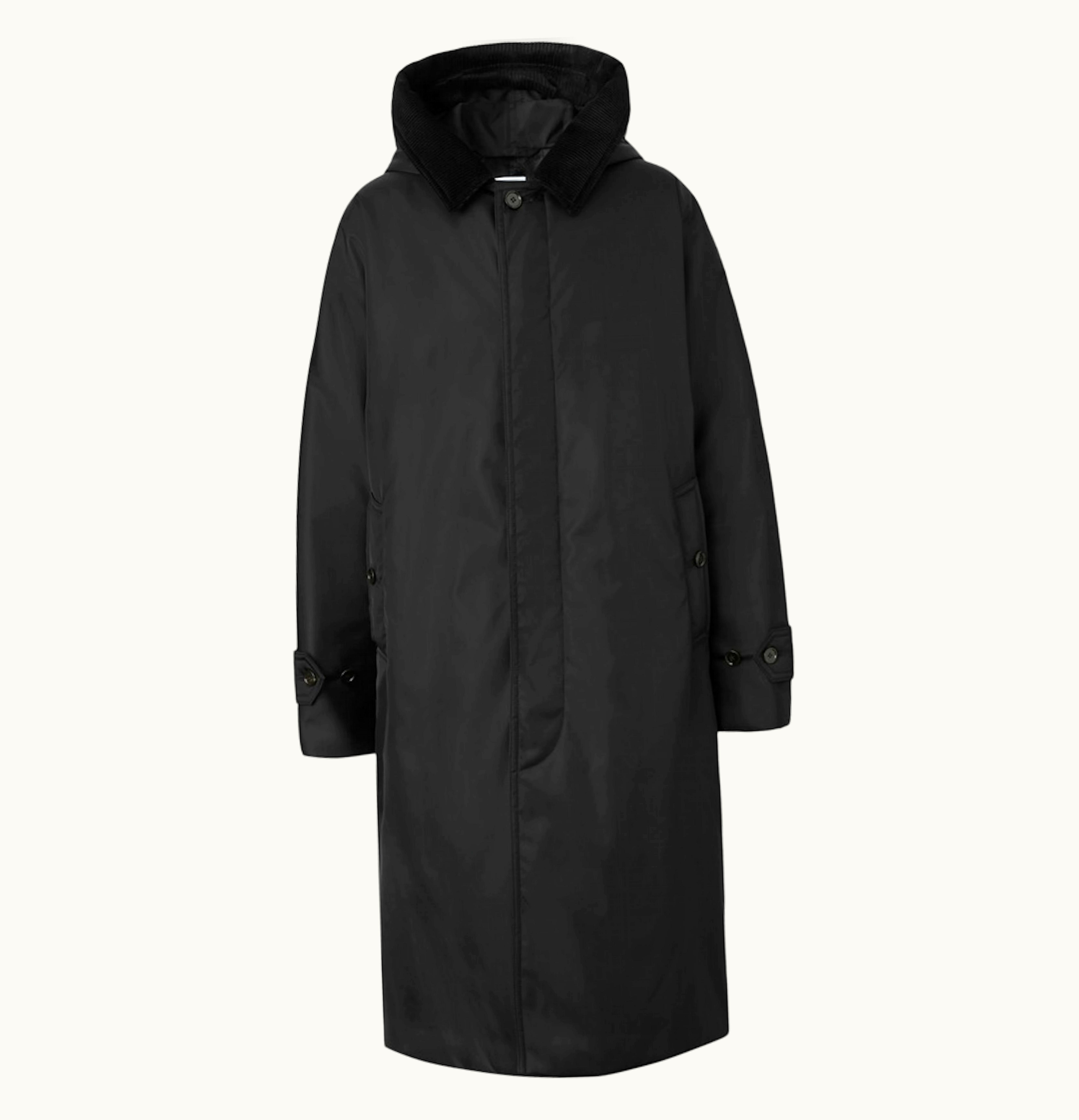 Burberry Burberry Corduroy Collar Nylon Twill Hooded Car Coat Black