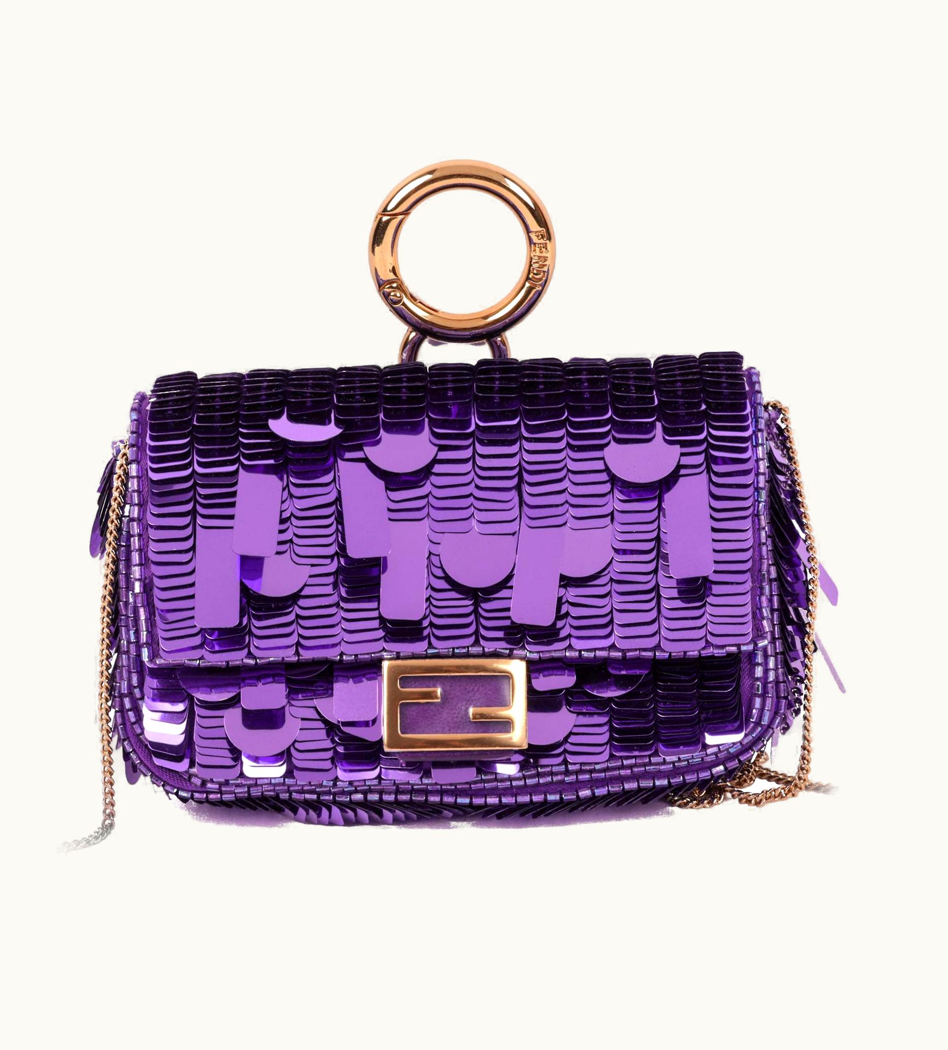 Fendi Fendi Purple Embellished Sequin & Purple Calfskin Leather Nano Baguette Charm