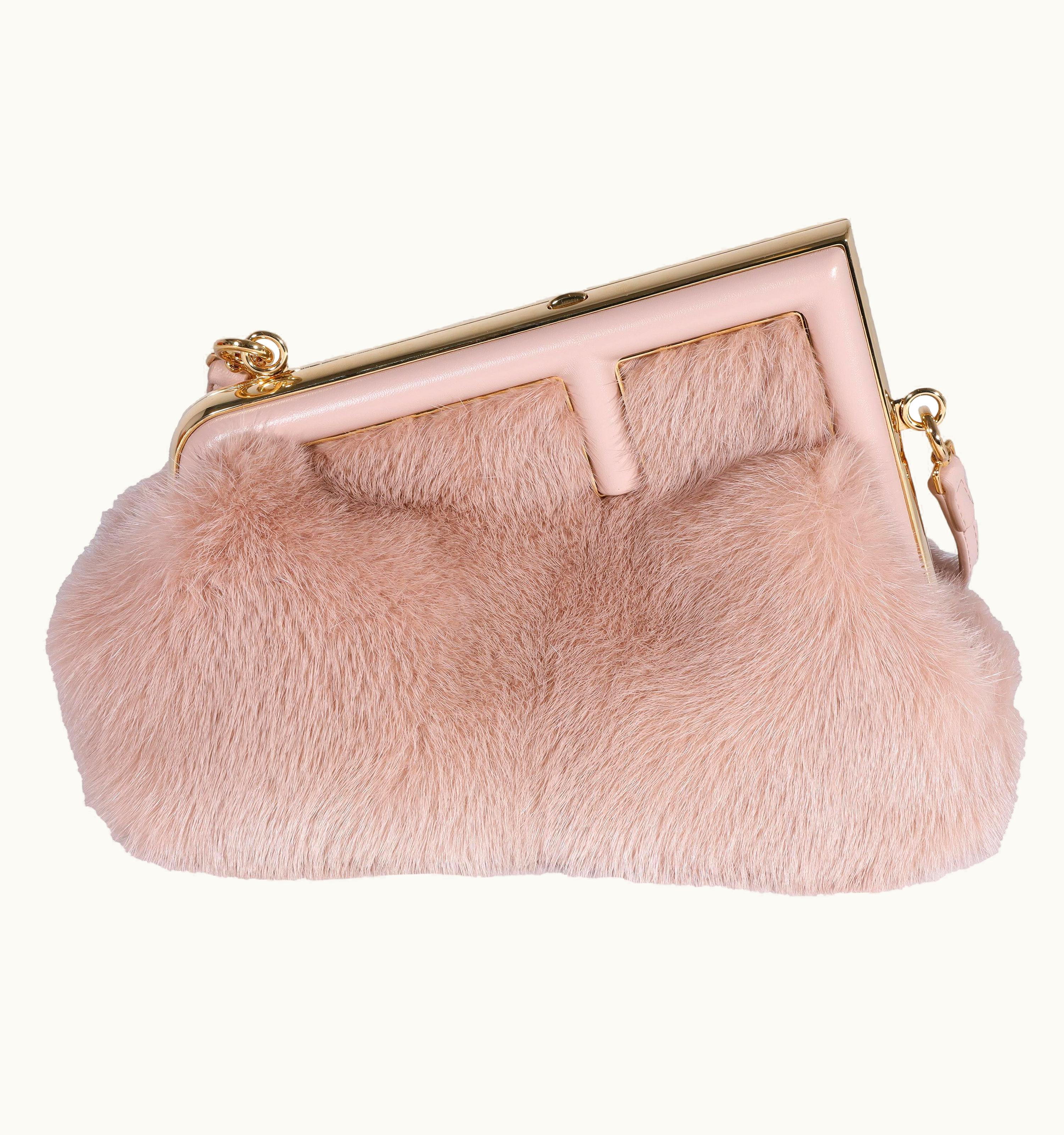 Fendi Fendi First Blush Mink & Leather Small Shoulder Bag