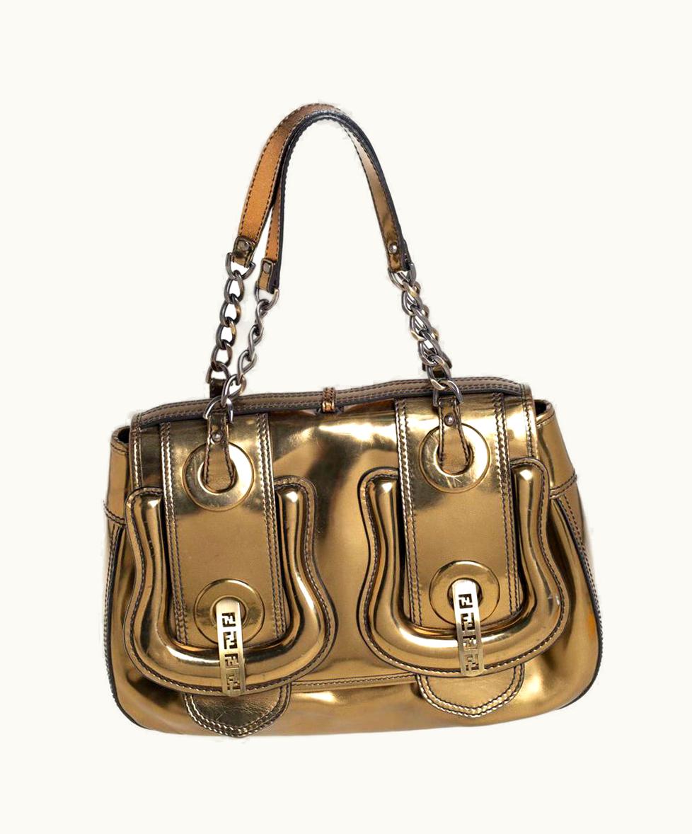 Fendi Fendi Gold Mirrored Leather B Shoulder Bag