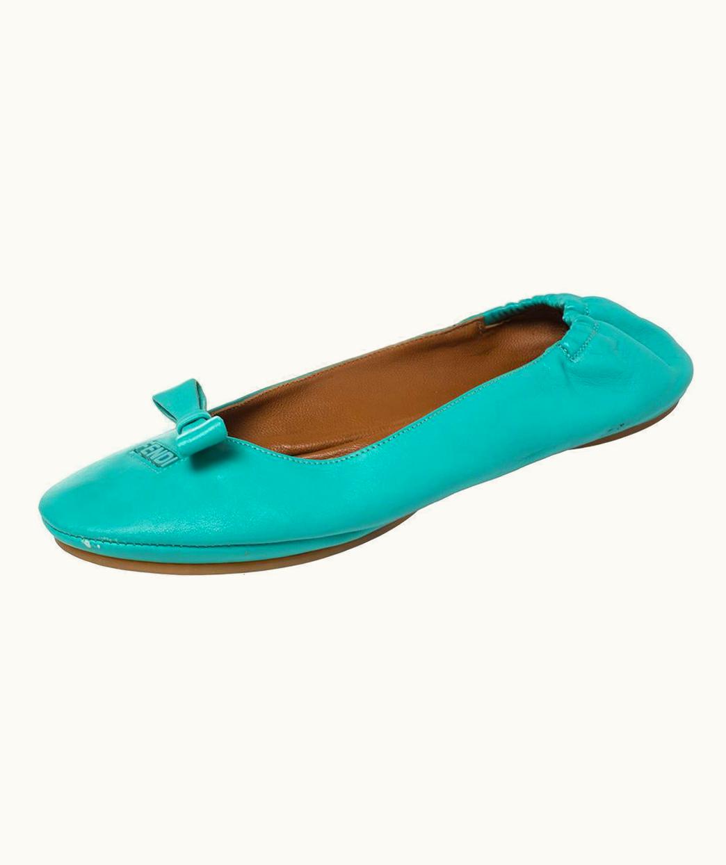 Fendi Fendi Green Leather Ballet Flats