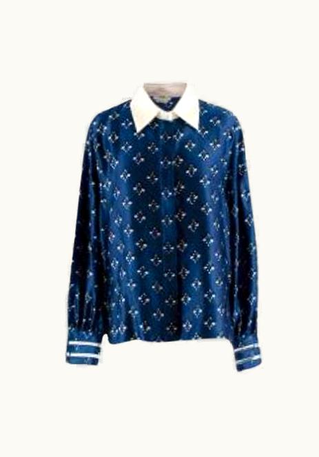 Fendi Fendi Blue & Cream Silk Patterned Collared Shirt UZ0598769