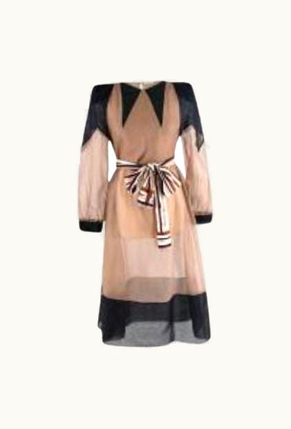 Fendi Fendi Sheer Beige Organza Belted Dress