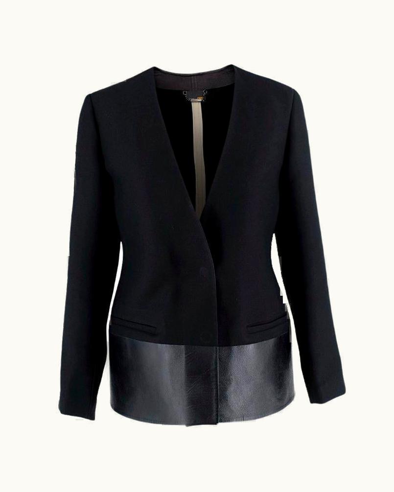 Fendi Fendi Black Wool & Faux-Leather Collarless Blazer