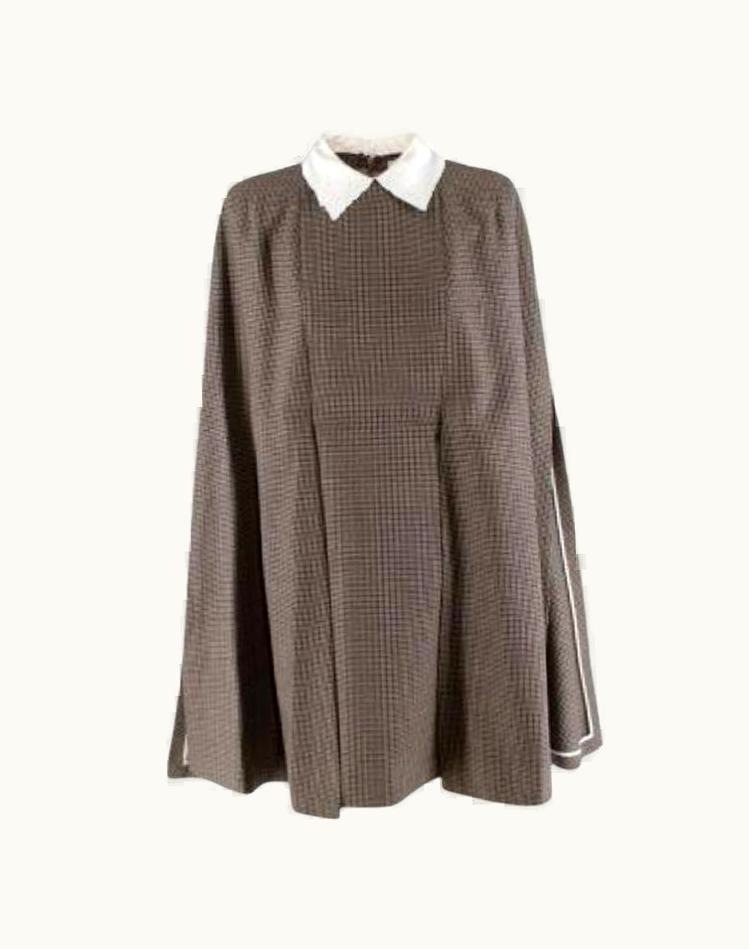 Fendi Fendi Brown Houndstooth Tweed Contrast Collar Cape Dress