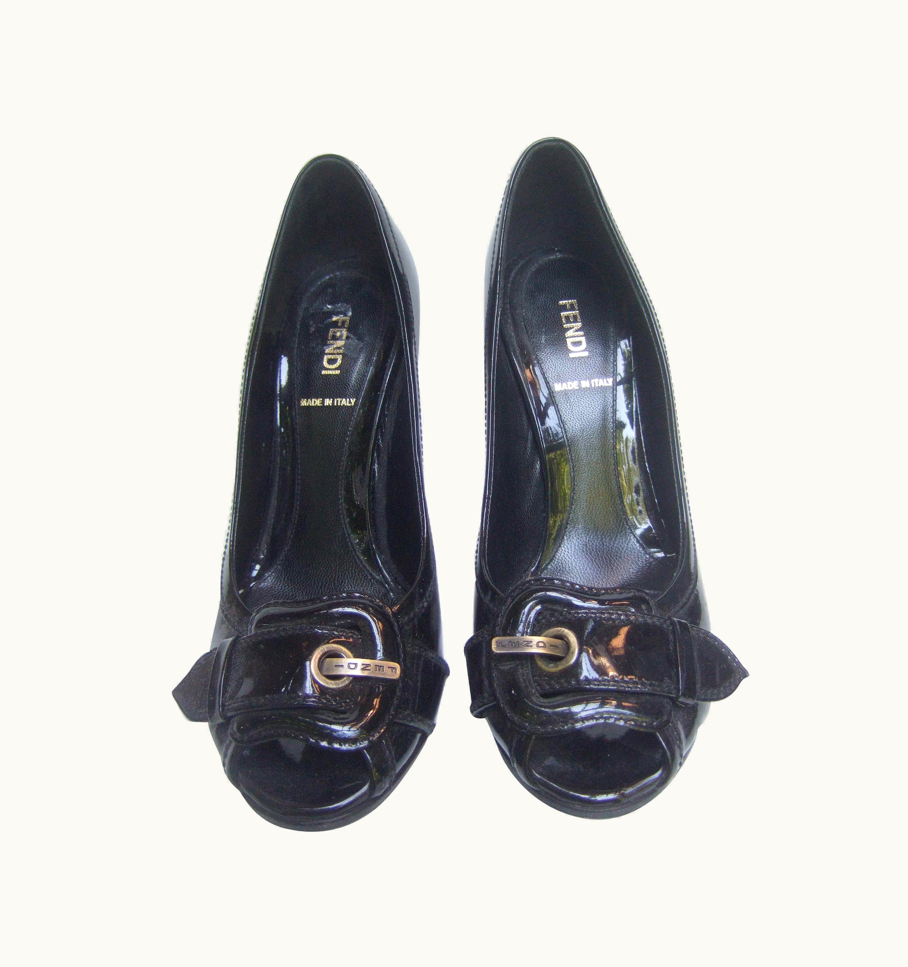 Fendi Fendi Italy Black Patent Leather Buckle Pumps
