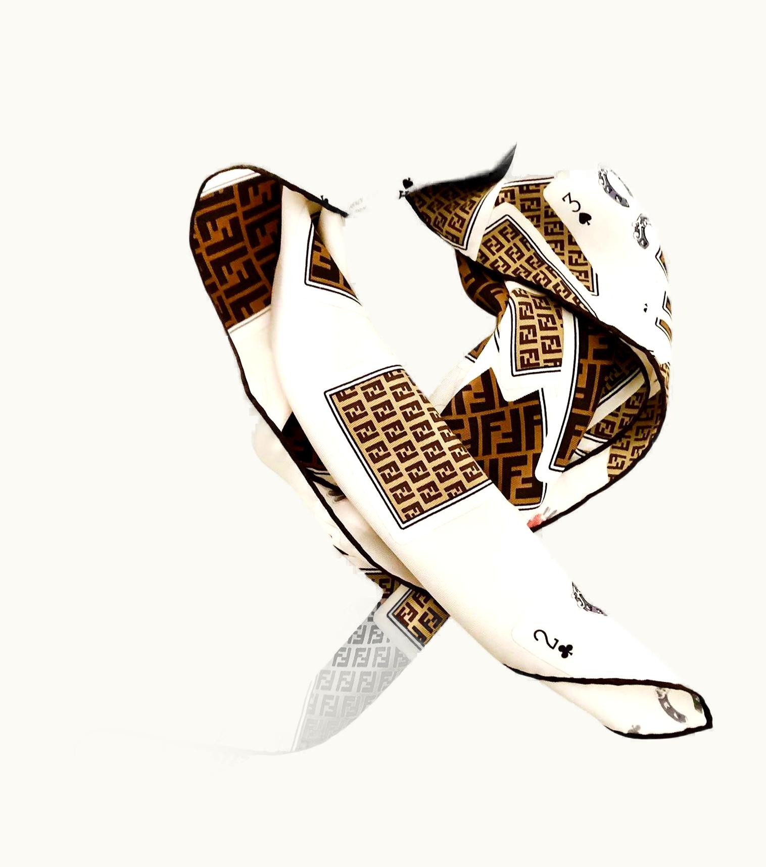 Fendi 2000s Fendi Playcards Print Silk Large Babushka Scarf