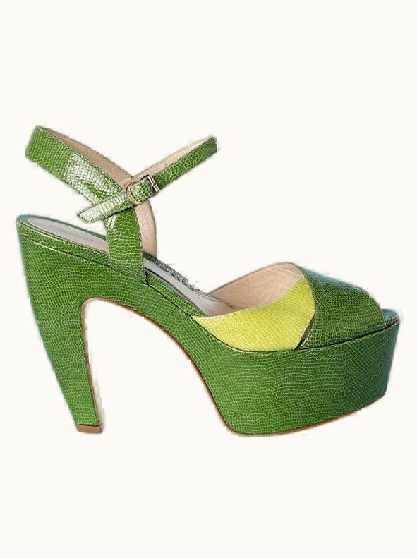 Fendi Platform Sandal In Bicolore Green Lezard Fendi