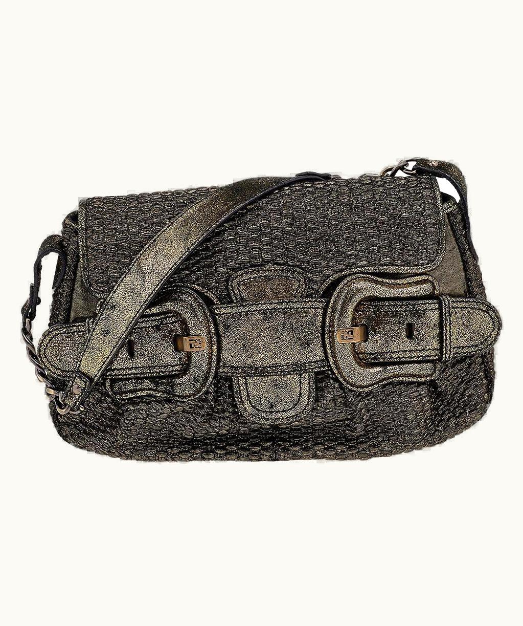 Fendi Fendi Metallic Gold Fabric Mini B Shoulder Bag