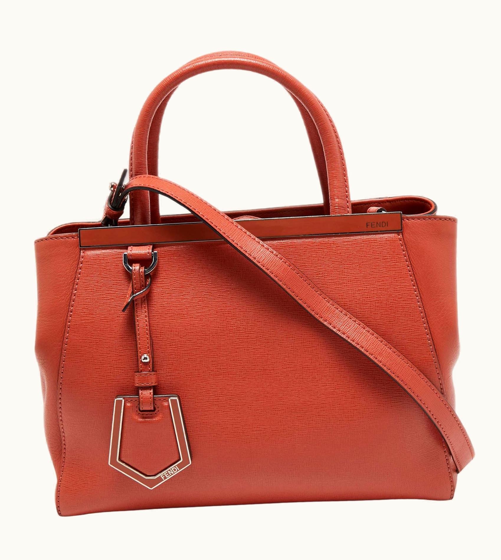 Fendi Fendi Coral Orange Leather Small 2Jours Tote