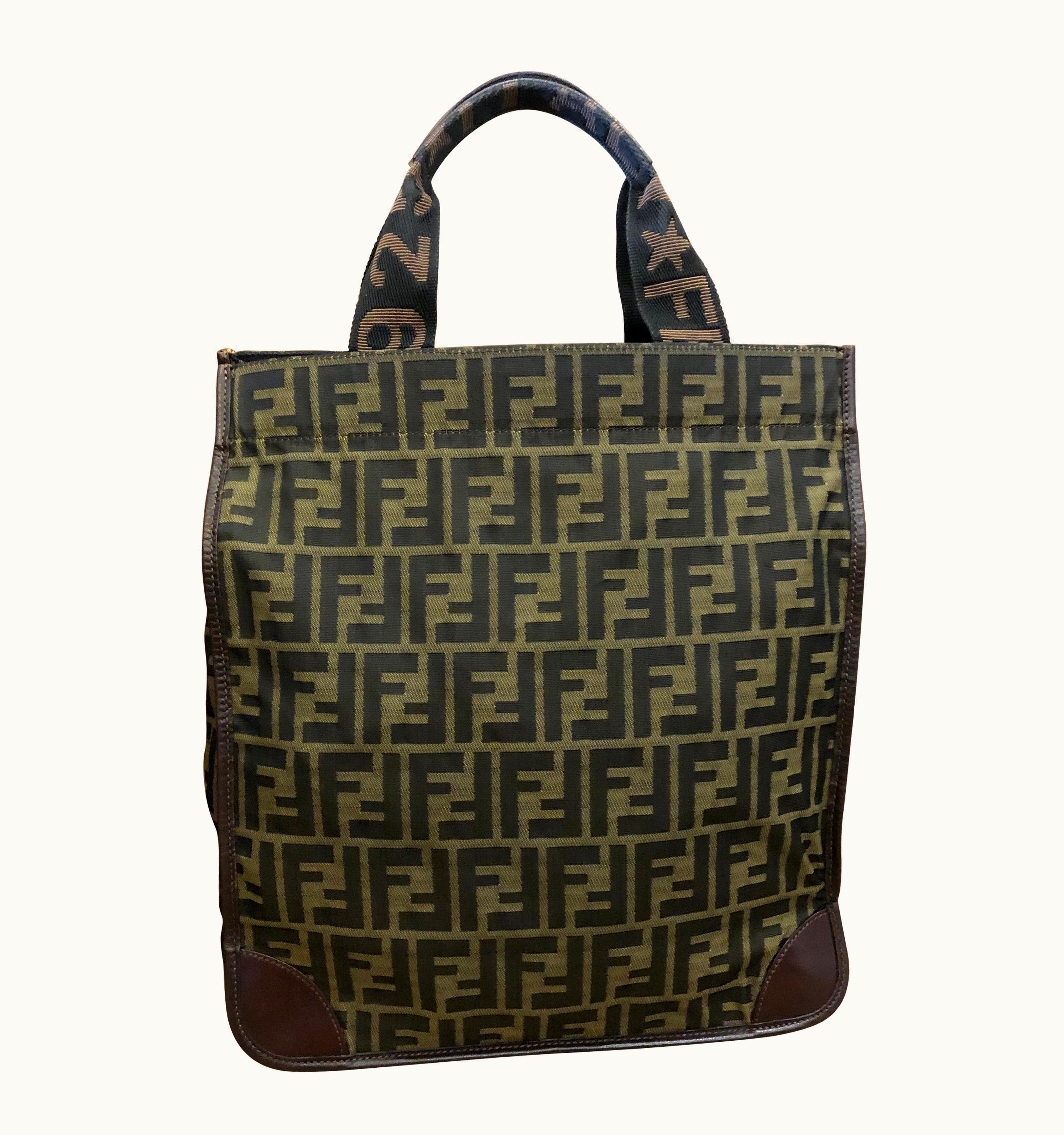 Fendi Vintage Fendi Brown Zucca Jacquard Foldable Tote Bag