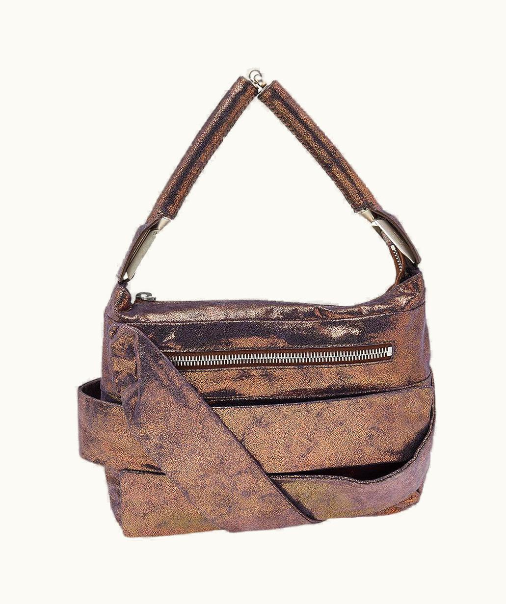 Fendi Fendi Metallic Purple Iridescent Leather Pleated Shoulder Bag