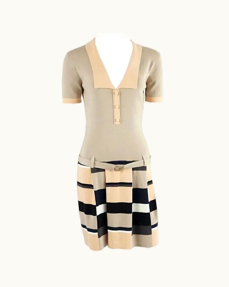 Fendi Fendi Taupe And Peach Cotton Knit Dress