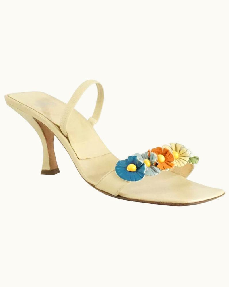 Fendi Fendi Beige Leather And Multi Floral Sandals - 7