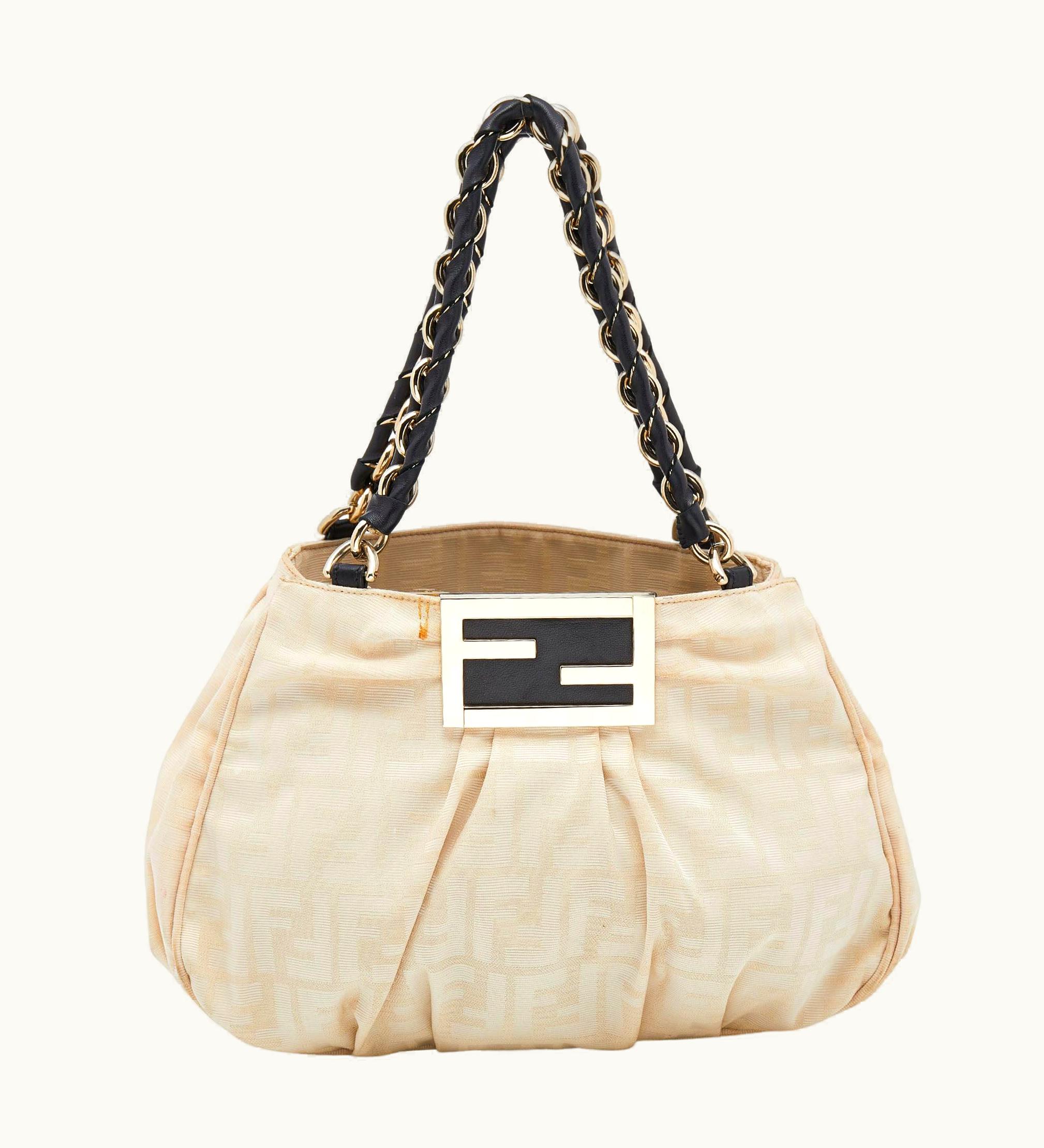 Fendi Fendi Light Beige Zucca Canvas Small Mia Tote