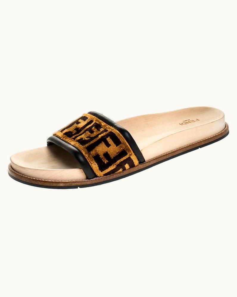 Fendi Fendi Zucca Velvet Flat Slides Sandals