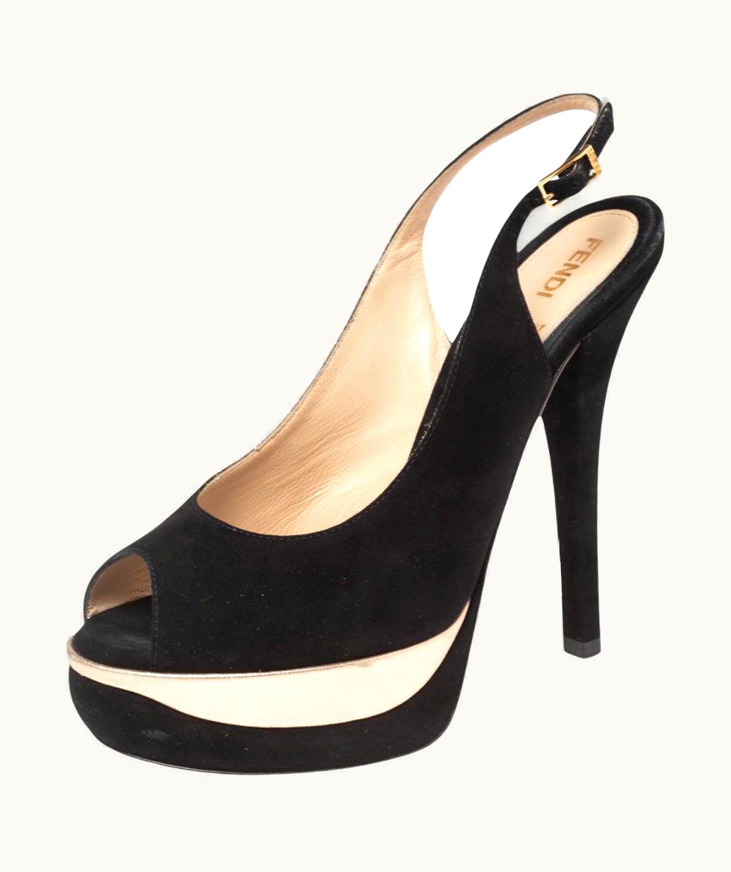 Fendi Fendi Black Suede Platform Slingback Sandals