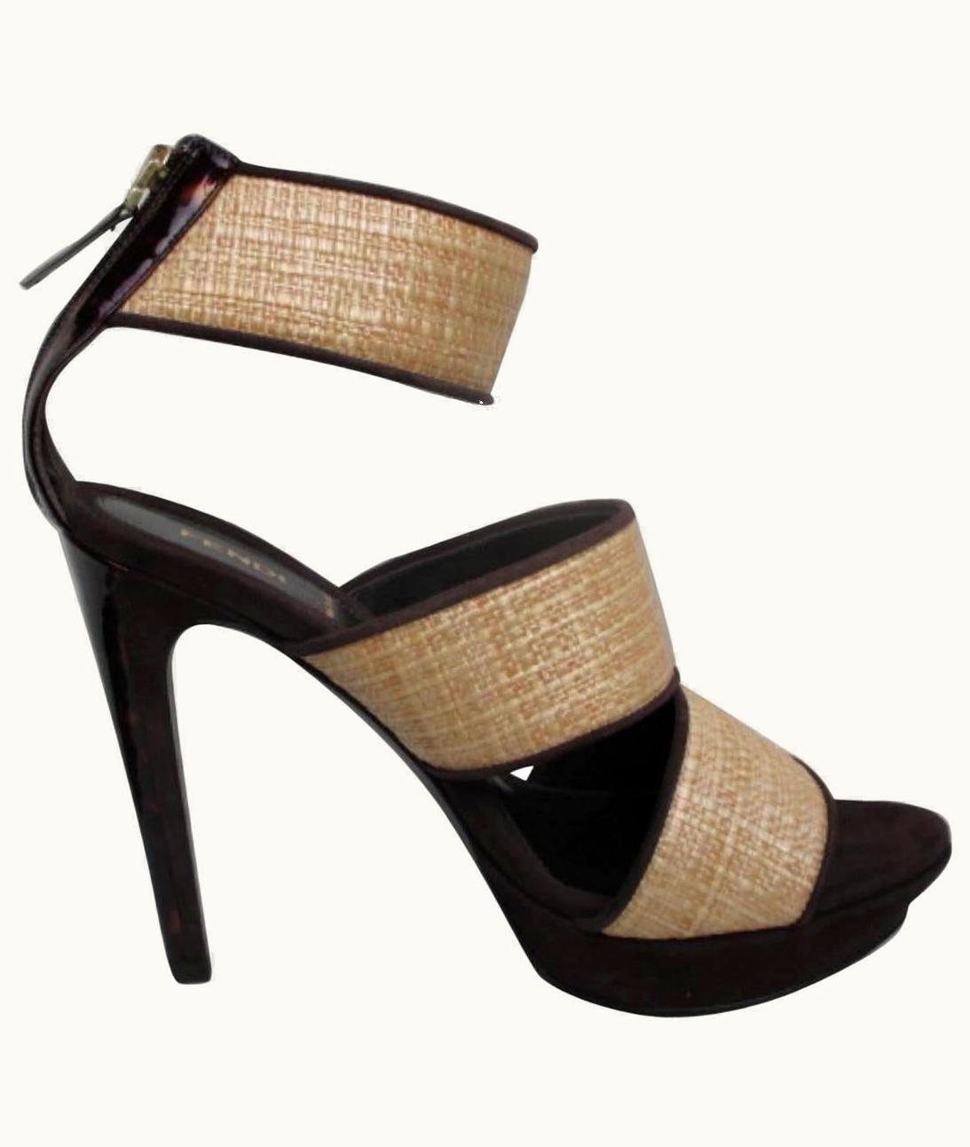 Fendi Fendi Brown Suede Leather And Wicker High Heels