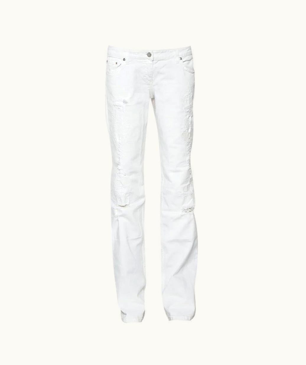 Fendi Fendi White Denim Straight Leg Distressed Jeans