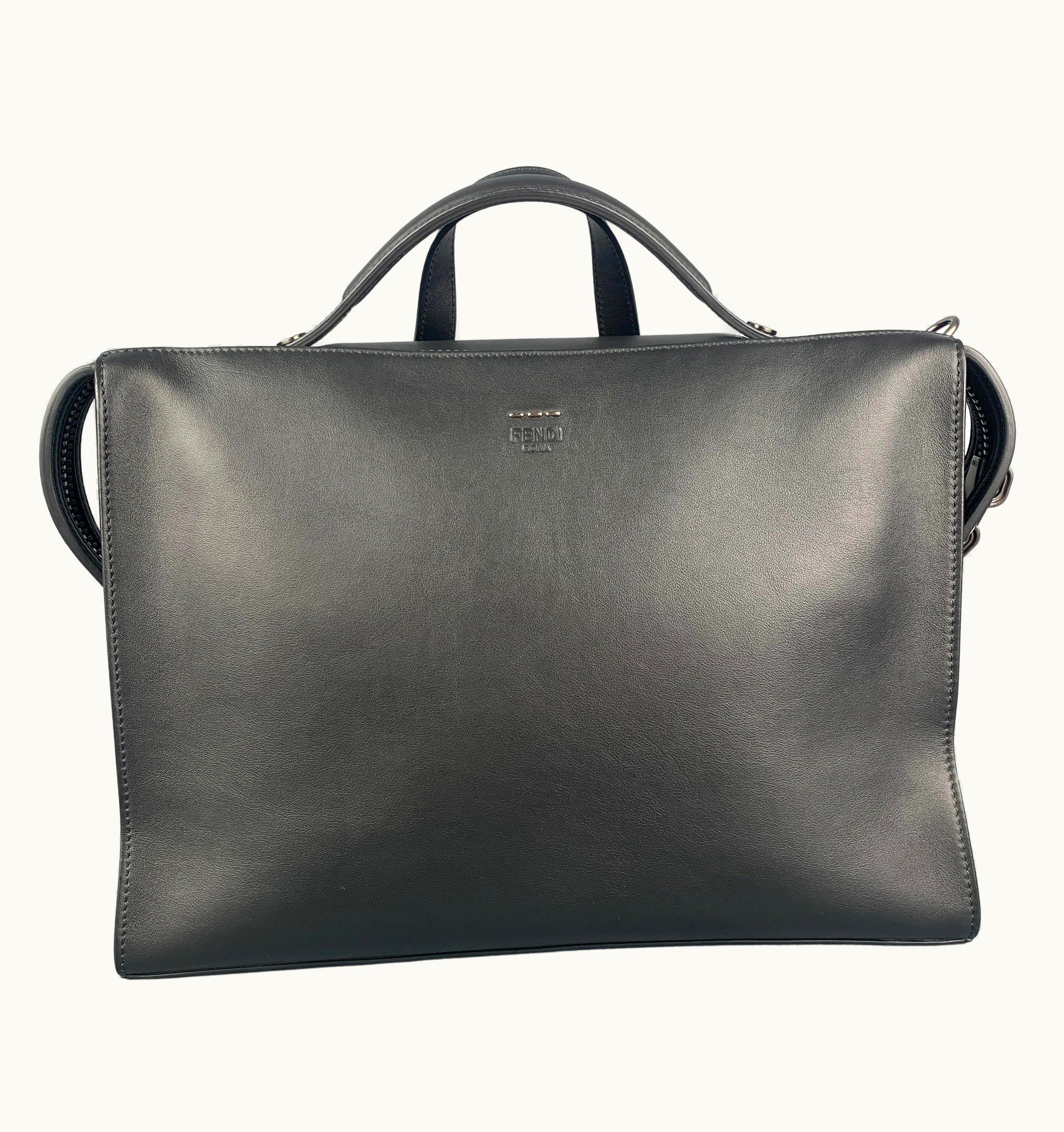Fendi Fendi Black Leather Double Handle Selleria 7va400 Briefcase