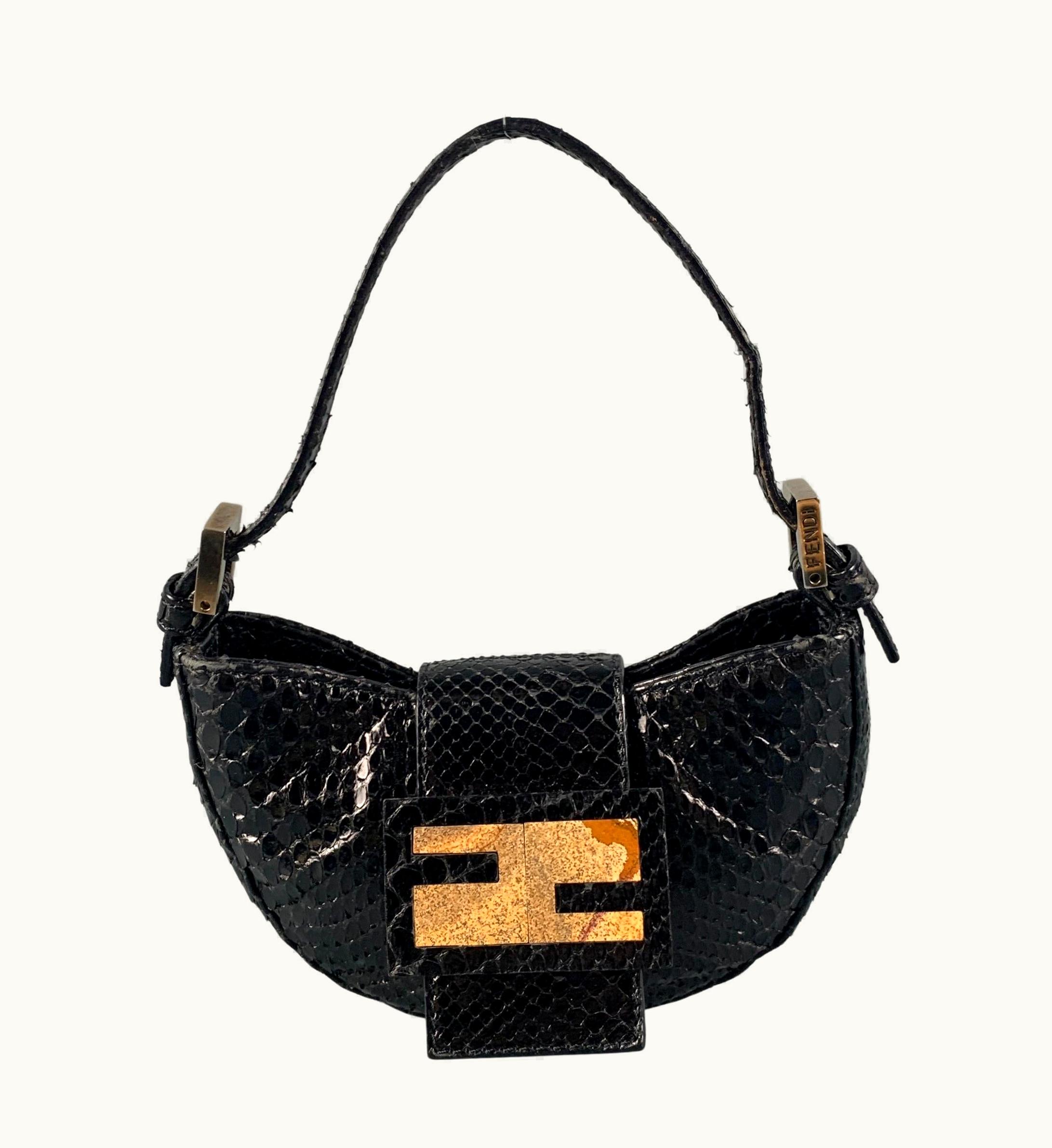 Fendi Fendi Black Snake Skin Evening Zucca Mini Handbag