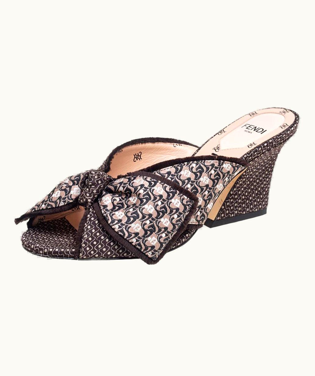 Fendi Fendi Brown Fabric Knotted Mule Sandals