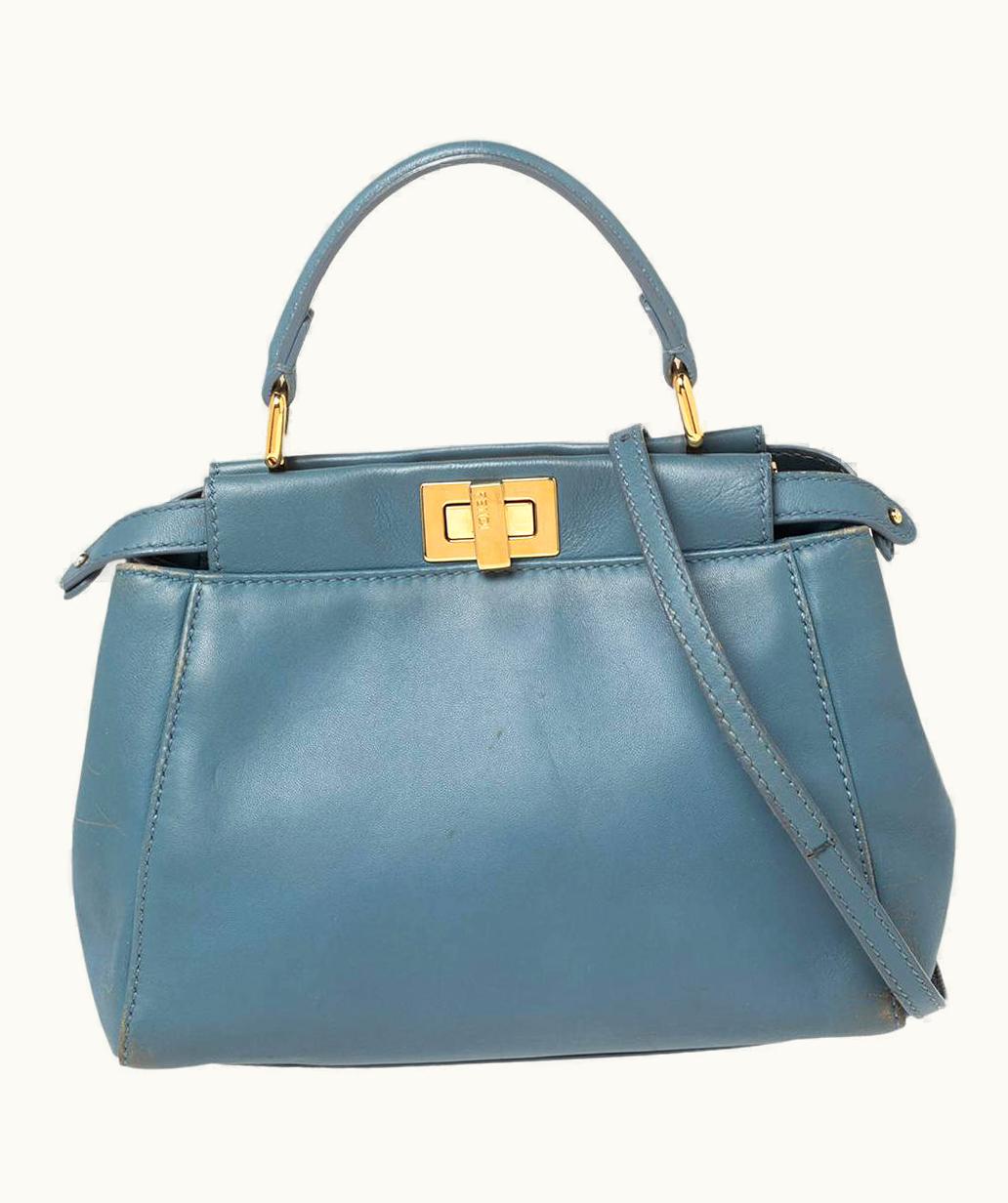 Fendi Fendi Blue Leather Mini Peekaboo Top Handle Bag