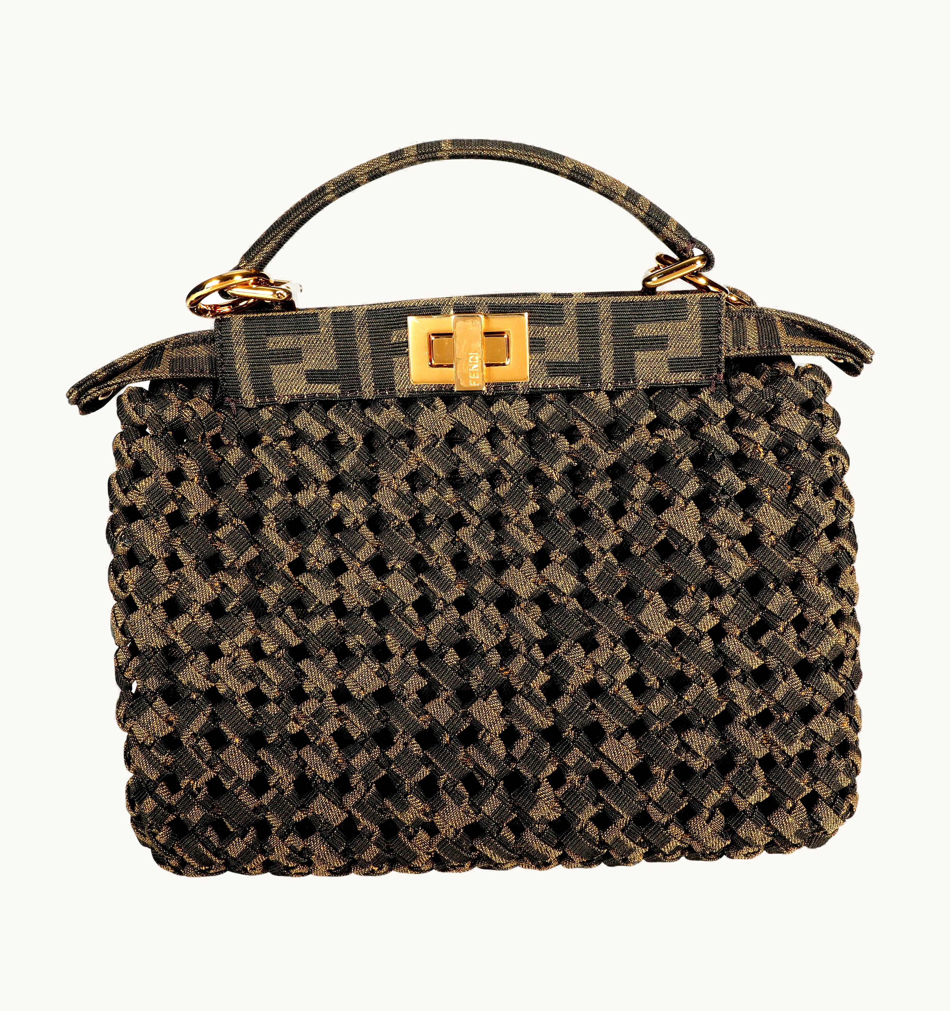 Fendi Fendi Brown Jacquard Interlace Iconic Peekaboo Mini Bag
