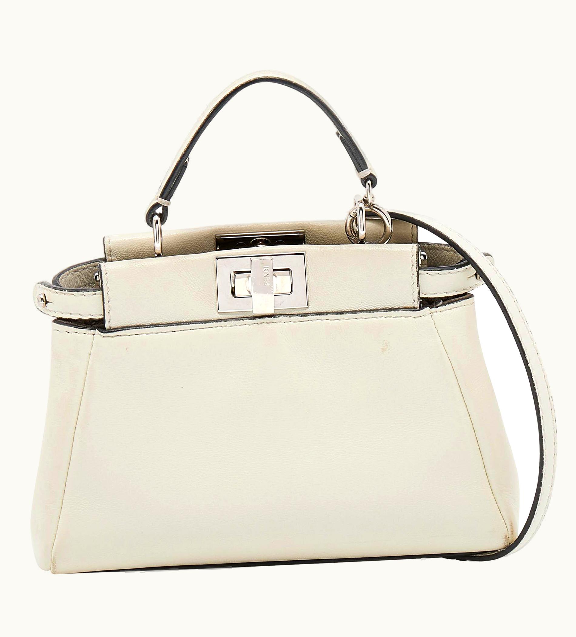 Fendi Fendi White Leather Micro Peekaboo Top Handle Bag UZ0598901