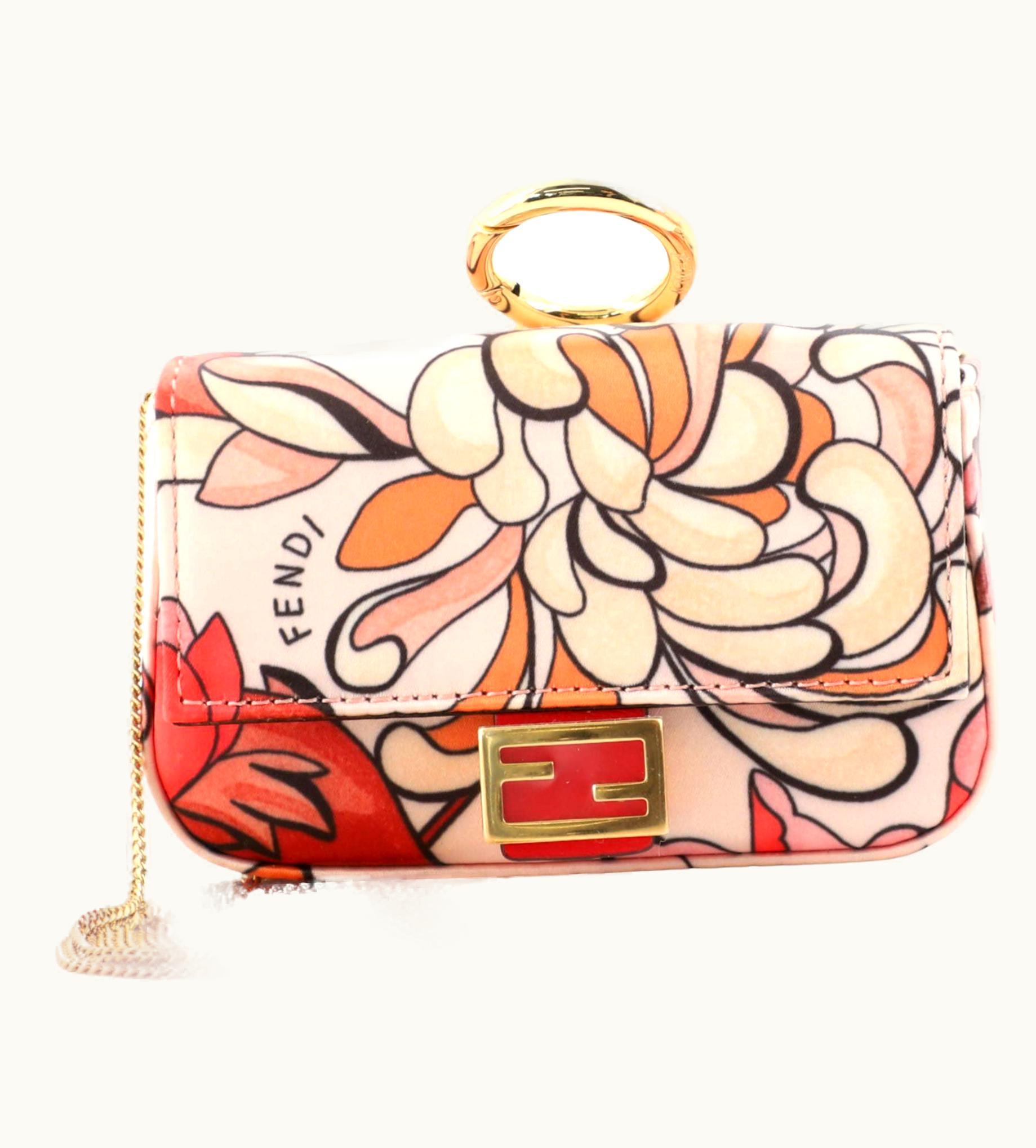 Fendi Fendi Chain Baguette Charm Bag Printed Satin Nano UZ0598904