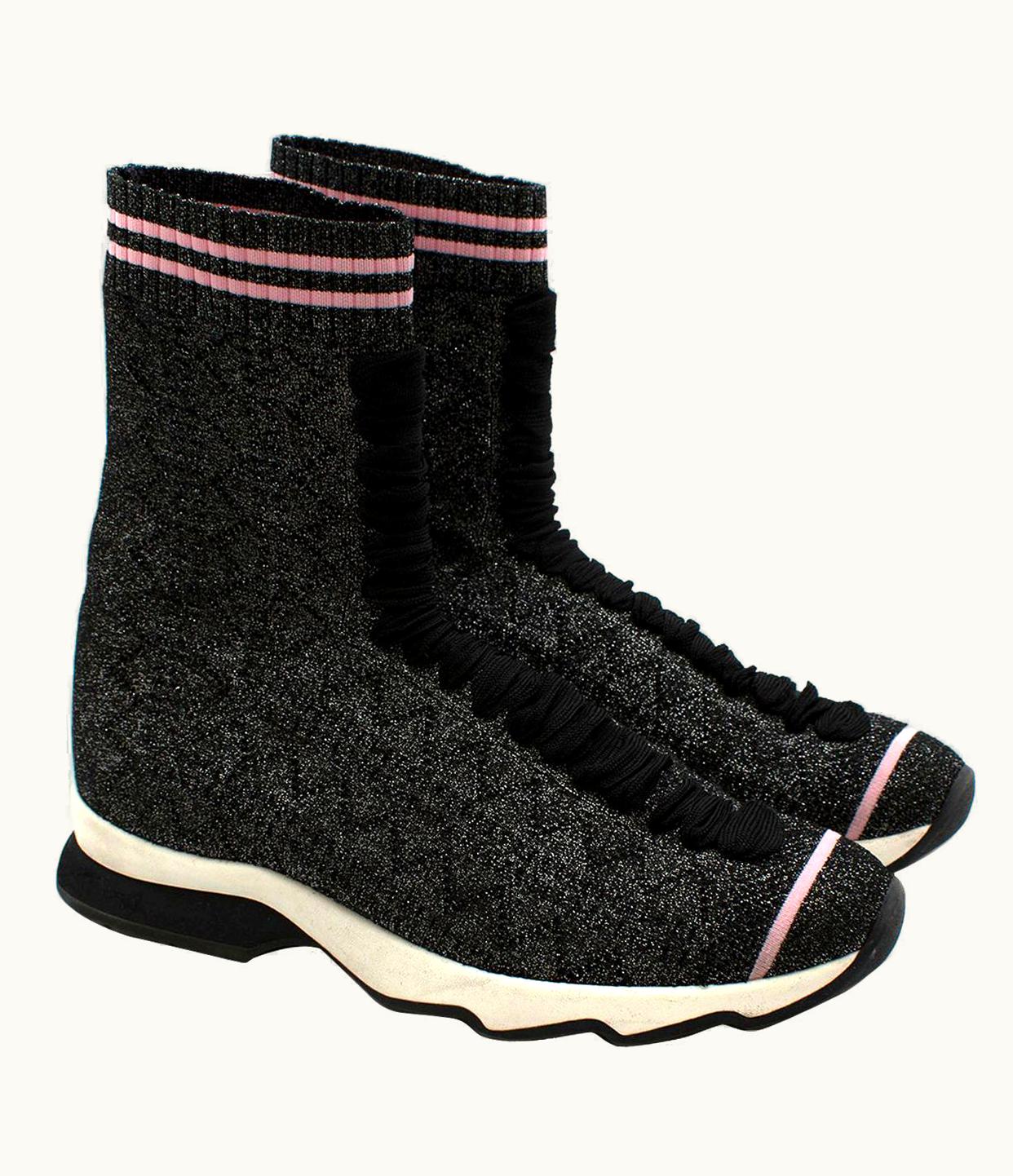 Fendi Fendi Grey Lurex Sock Trainers