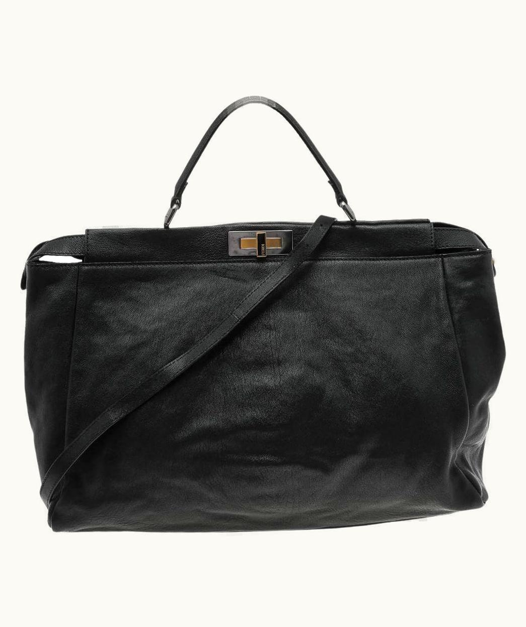 Fendi Fendi Black Leather Large Peekaboo Top Handle Bag UZ0598916