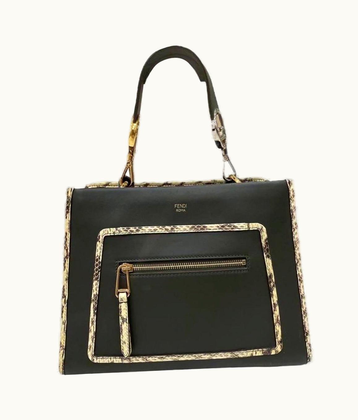 Fendi Fendi Runaway Dark Green Leather Top Handle Bag