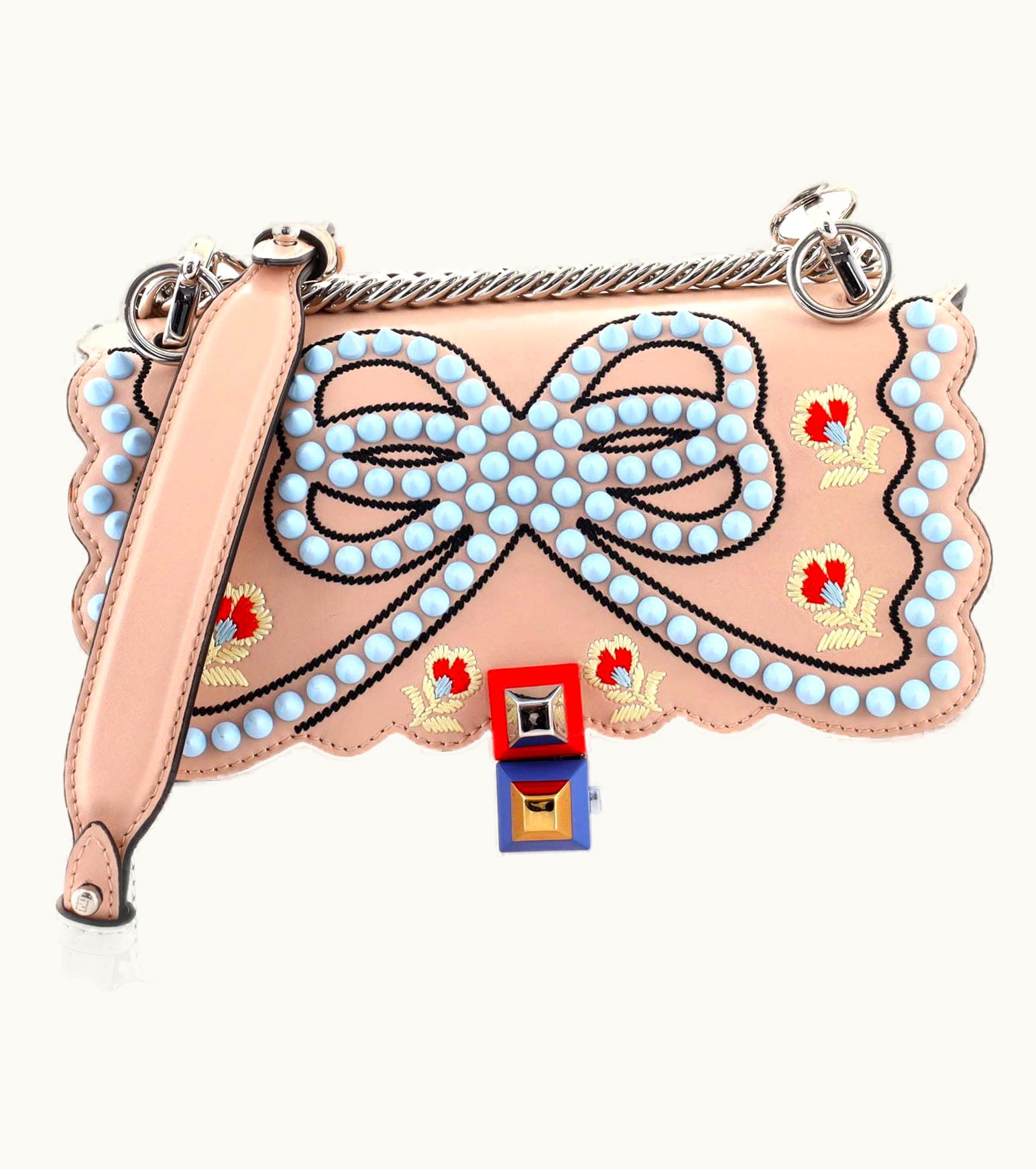 Fendi Fendi Kan I Bag Embroidered Studded Leather Small