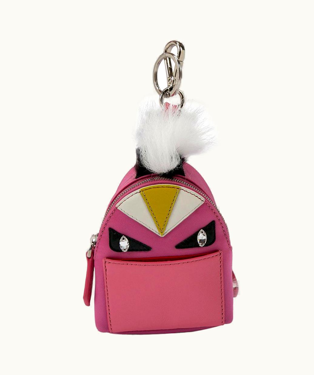 Fendi Fendi Pink Nylon And Leather Monster Backpack Charm
